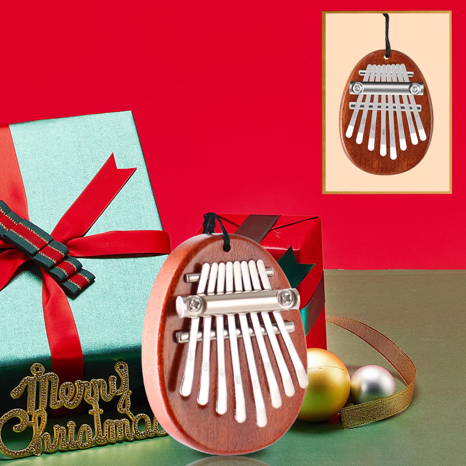 Mini-kalimba à 8 touches, piano au pouce avec cordon, cadeau d'anniversaire des Fêtes