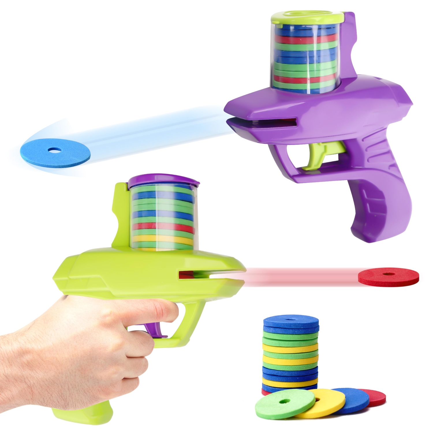 2-Piece Foam Disc Launcher, Frisbee Handheld Shooter, Indoor and Outdoor Shooting Toys, Birthday Gifts for Boys and Girls