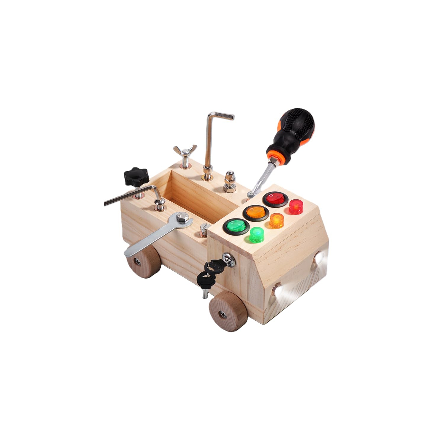 Wooden Multifunctional Busy Light Nut Removal Tool Car Nut Combination Set Toy for 3-12 Years Old Boys and Girls, Gift
