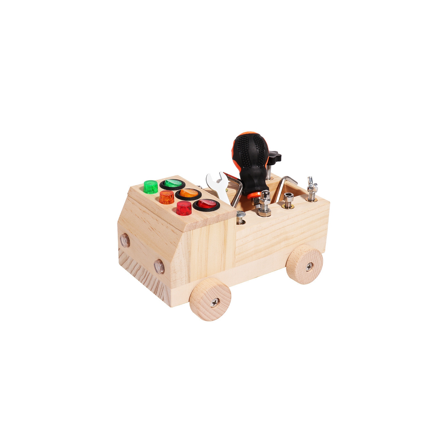 Wooden Multifunctional Busy Light Nut Removal Tool Car Nut Combination Set Toy for 3-12 Years Old Boys and Girls, Gift