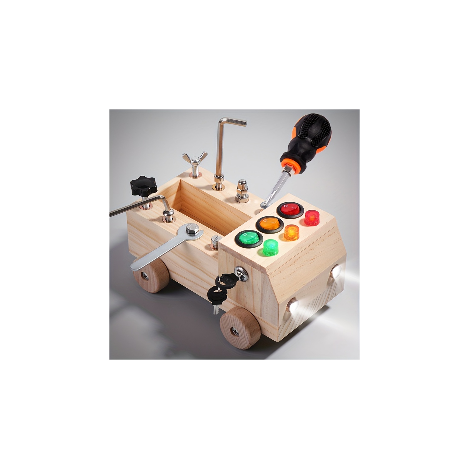 Wooden Multifunctional Busy Light Nut Removal Tool Car Nut Combination Set Toy for 3-12 Years Old Boys and Girls, Gift