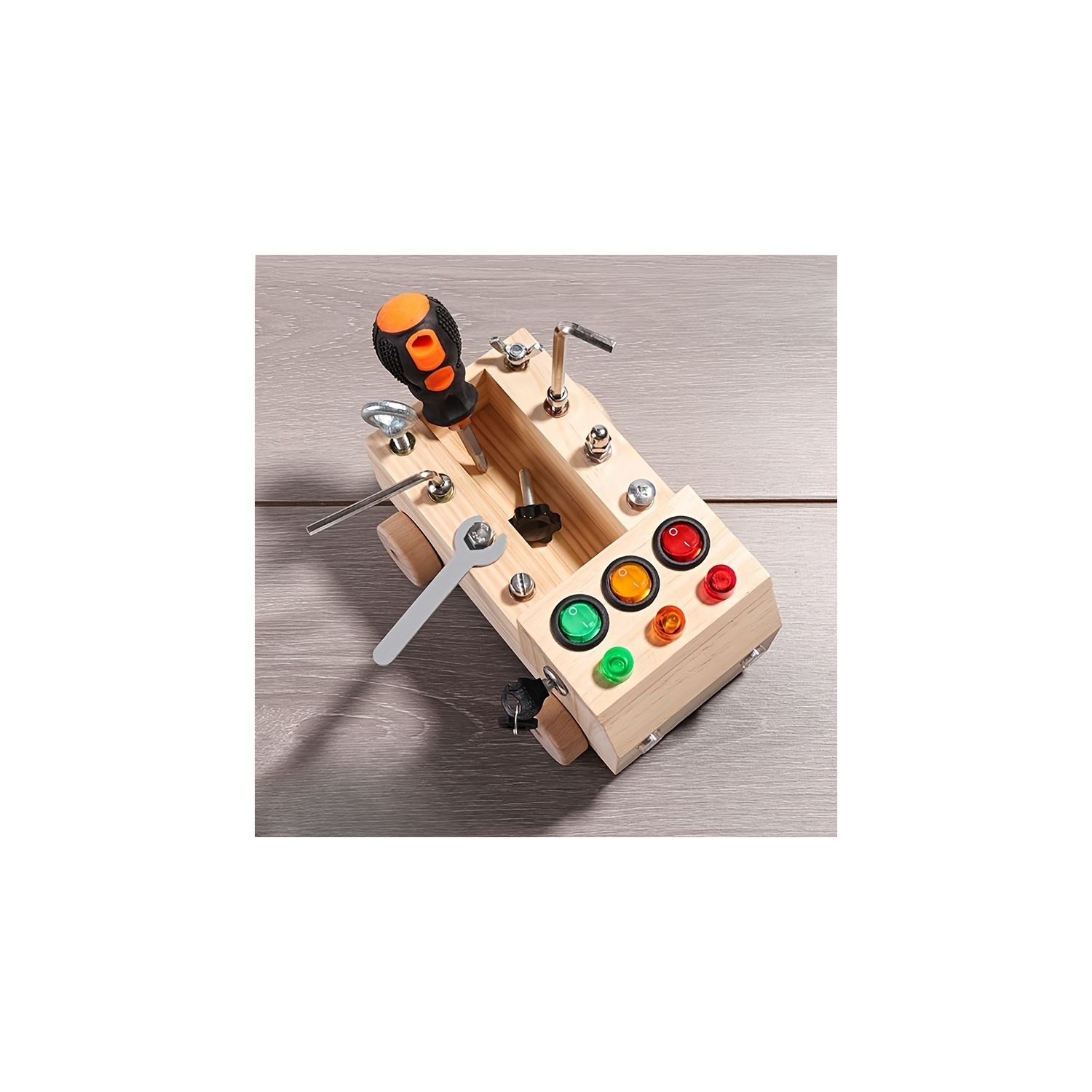 Wooden Multifunctional Busy Light Nut Removal Tool Car Nut Combination Set Toy for 3-12 Years Old Boys and Girls, Gift