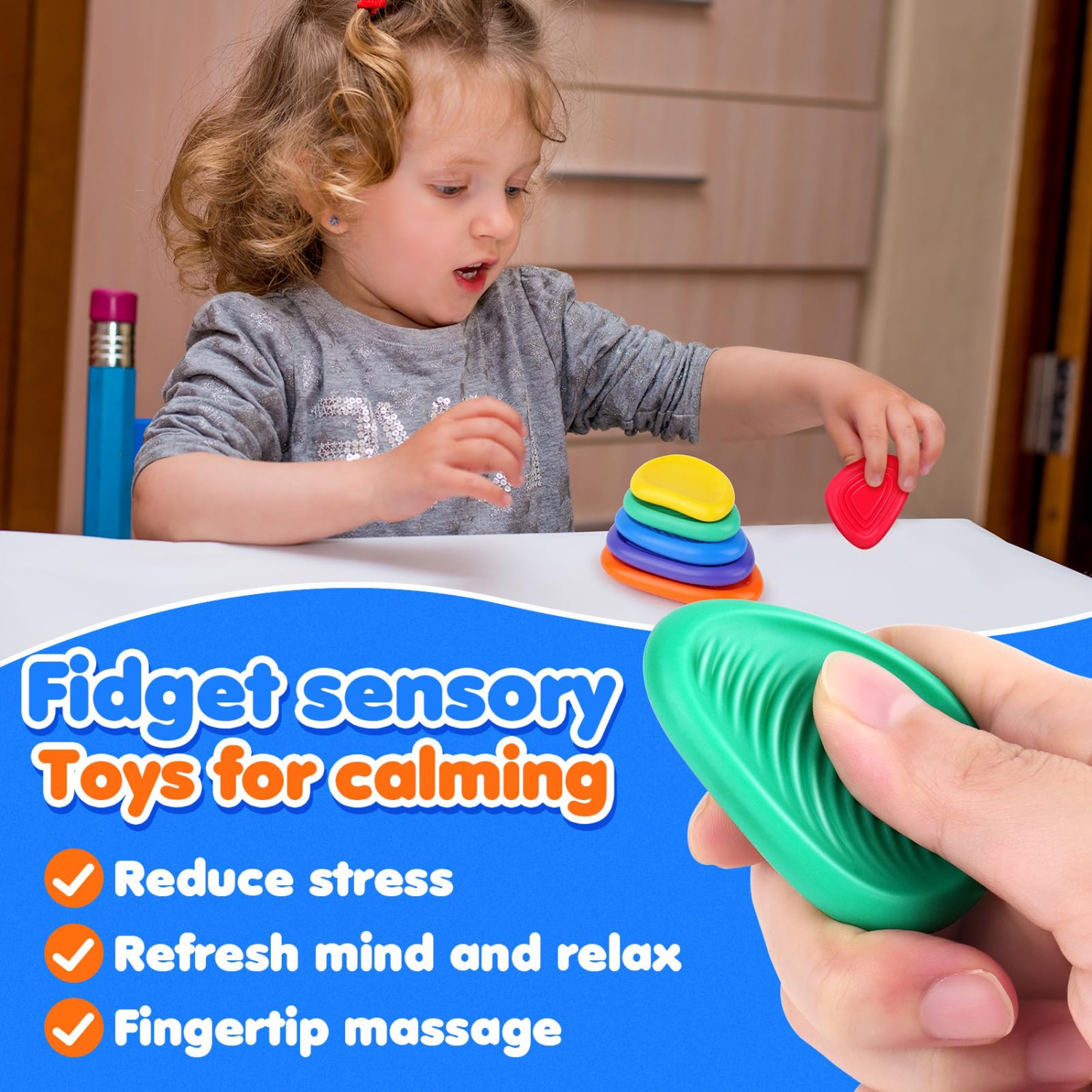 Fidget Toy Sensory Stones, 6-Pack Textured Soft Worry Stones for Boys and Girls with Autism, Calming, Anxiety Relief