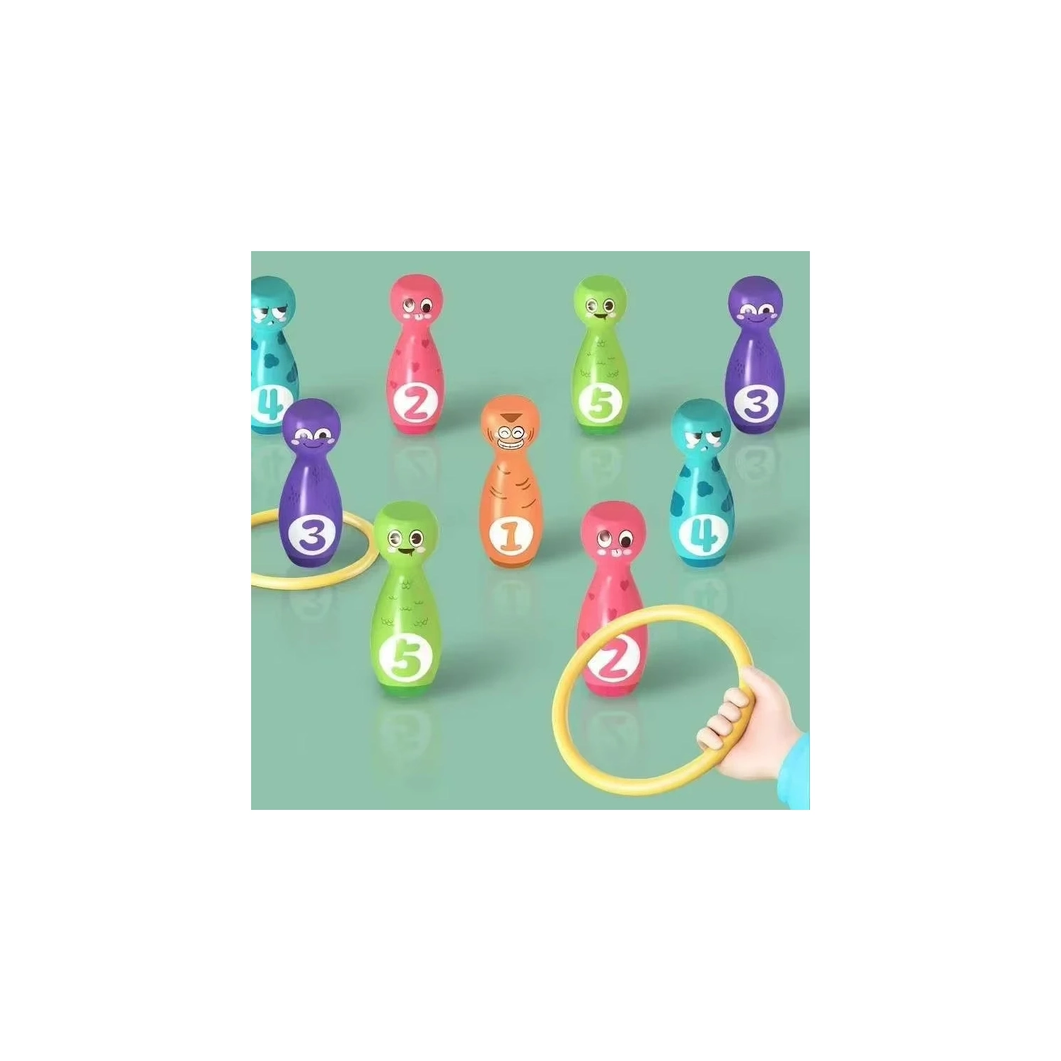 Jeu de quilles avec 10 quilles et 2 balles, jeu de sport amusant pour l'extérieur ou l'intérieur, panier de Pâques en cadeau