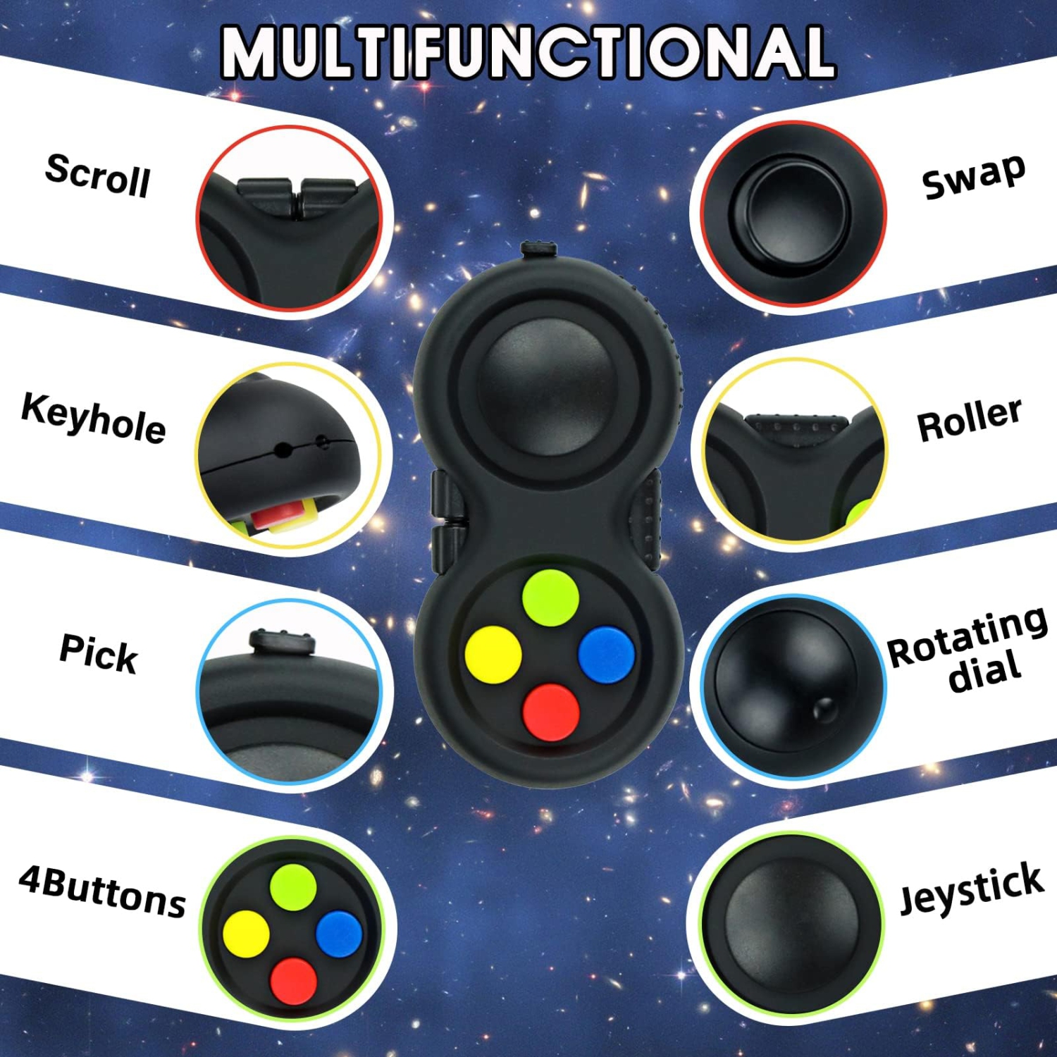 Fidget Toy Game, Rubber Classic Control Focus Toy with 8 Stress Relief Functions to Help Relieve Stress and Anxiety