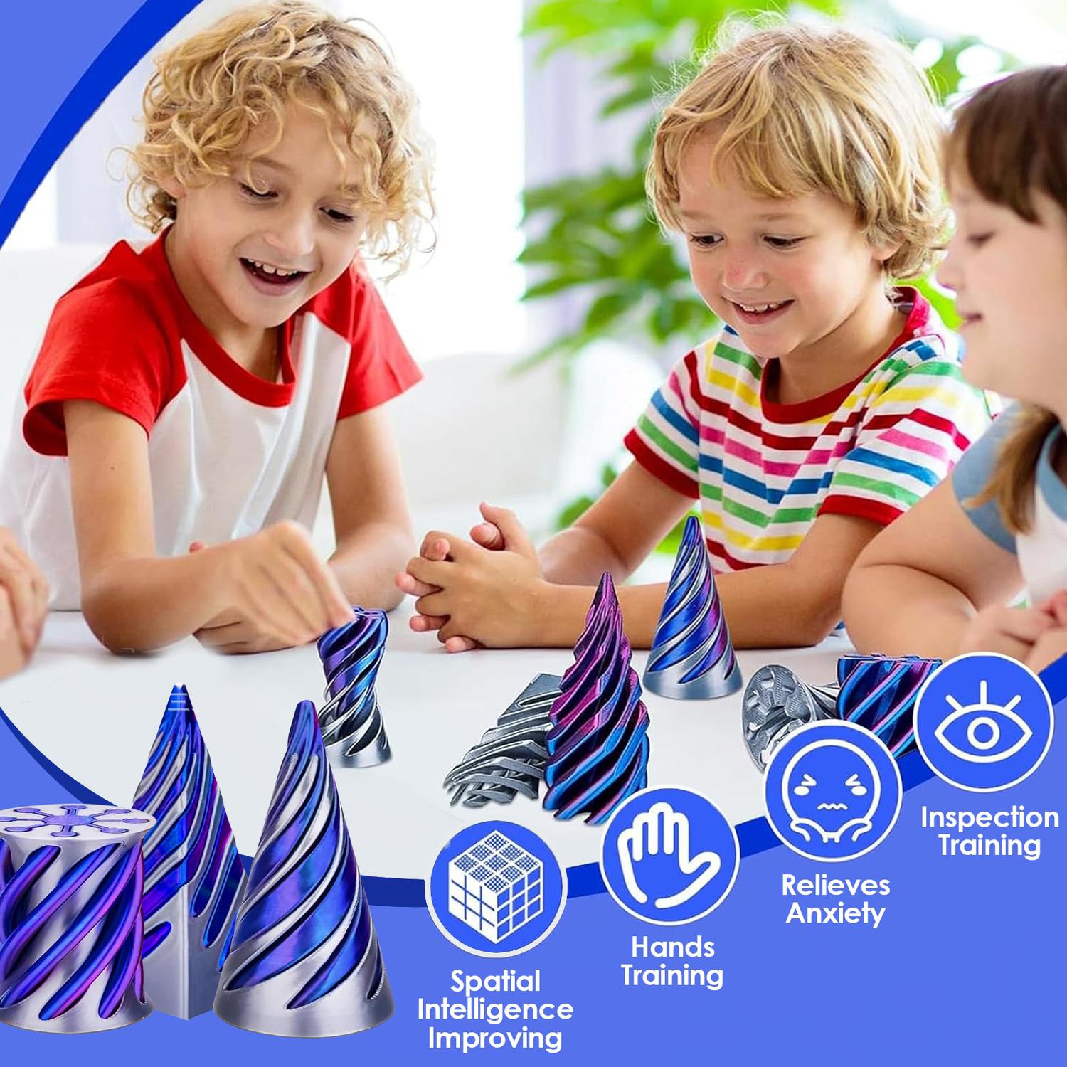 3-Pack Impossible Cones, Spiral Cone Anxiety Relief Toy, 3D Printed Pyramid Fidget Toy, Mini Vortex Illusion Decoration