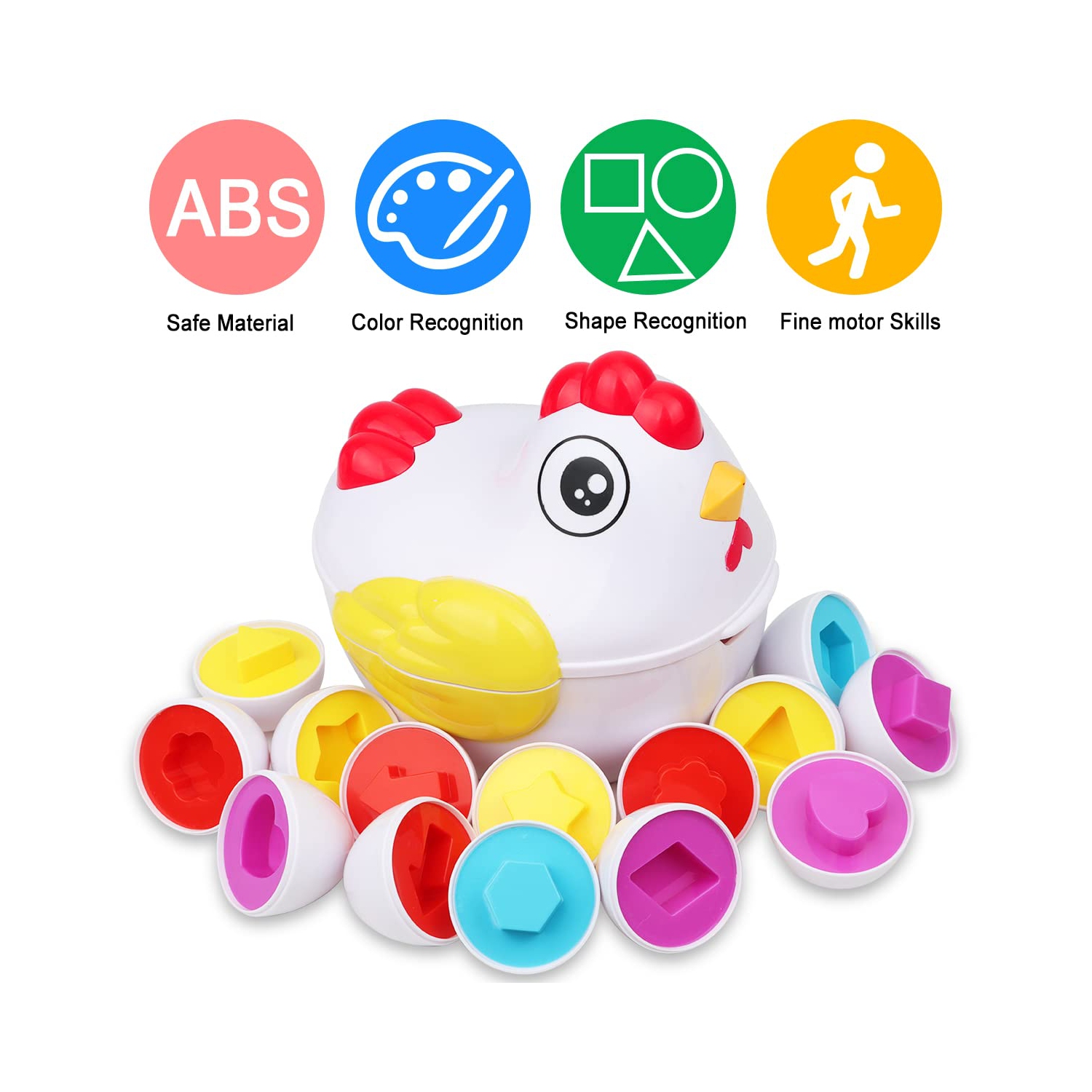 Jouet de Pâques en forme d'oeuf, panier de Pâques avec 12 oeufs assortis et une boîte de poules, jouet éducatif pour garçons et filles de 2 à 3 ans