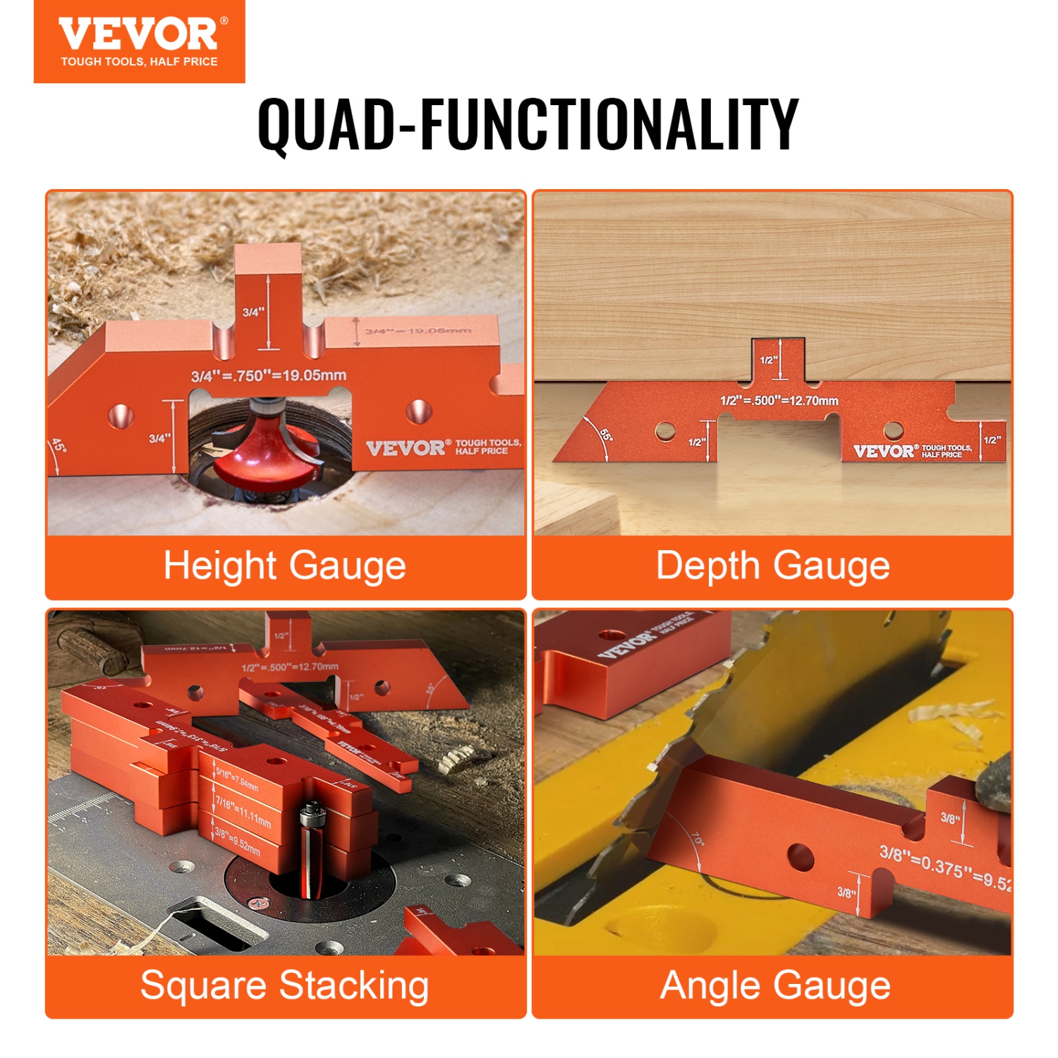 VEVOR 14-piece Set Router Table Adjustment Bars, Durable Aluminum Construction Blocks for Measuring Depths, Heights, and Angles, Includes Engraved