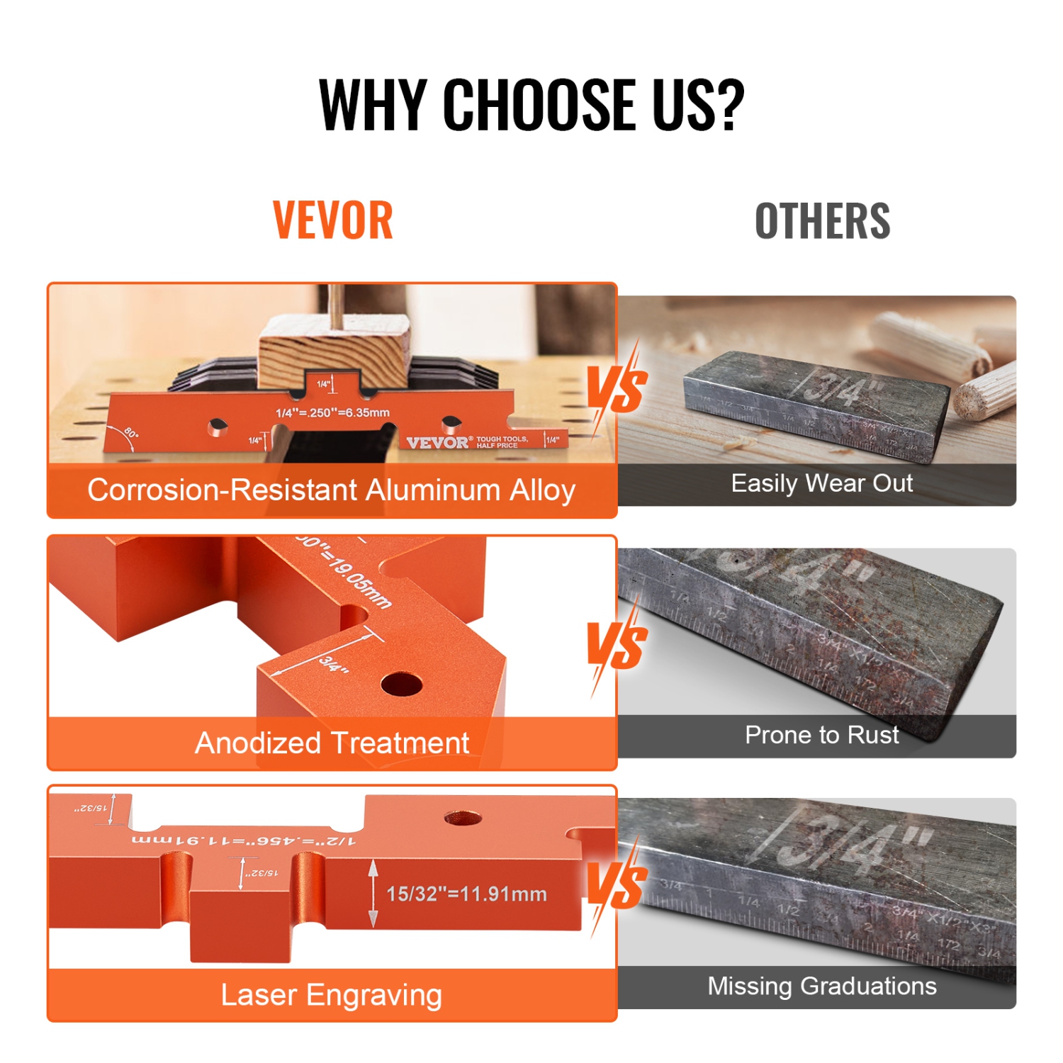 VEVOR 14-piece Set Router Table Adjustment Bars, Durable Aluminum Construction Blocks for Measuring Depths, Heights, and Angles, Includes Engraved