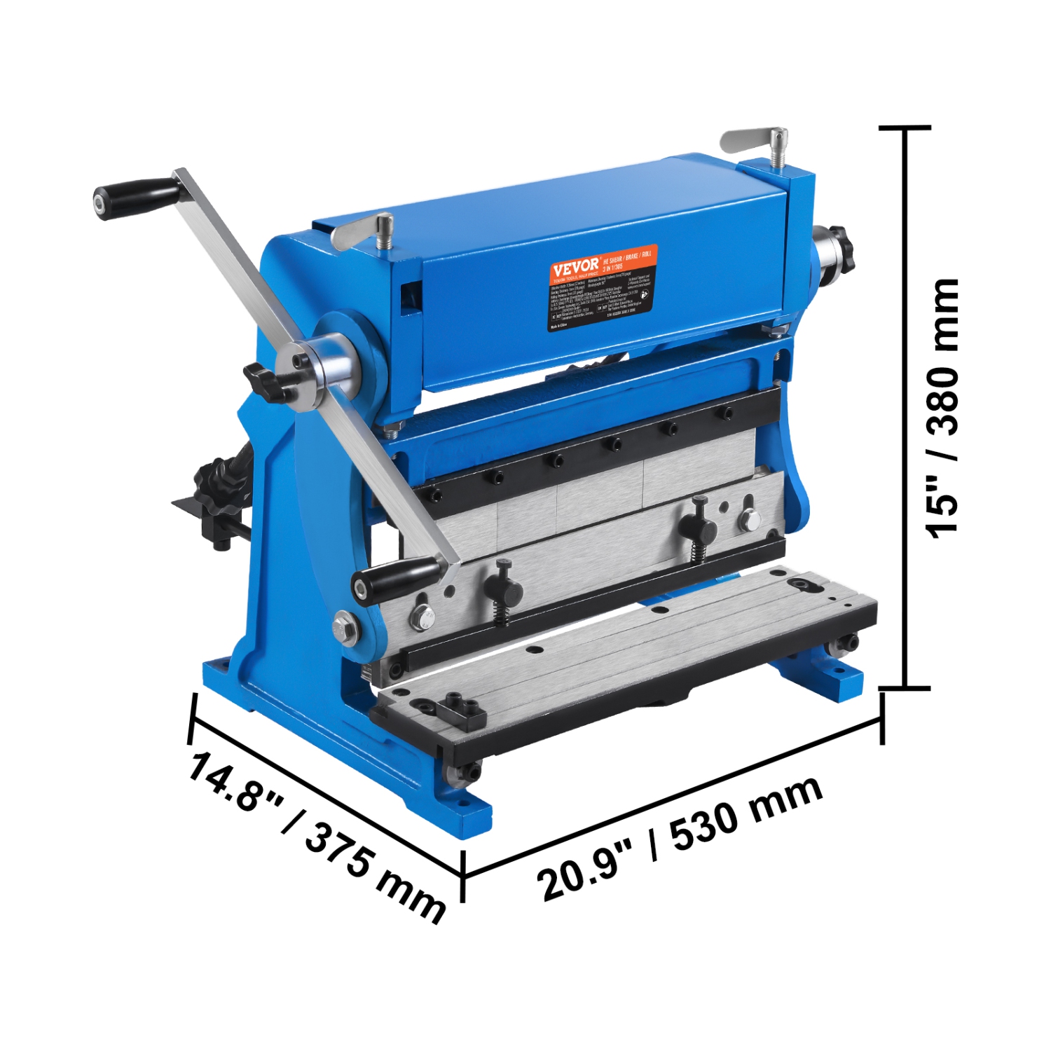 VEVOR 12-inch Sheet Metal Brake, 3-In-1 Combination Shear Brake Roll Machine, 20-Gauge Capacity Shear Press Brake with 90° Max Bending Angle, Shears