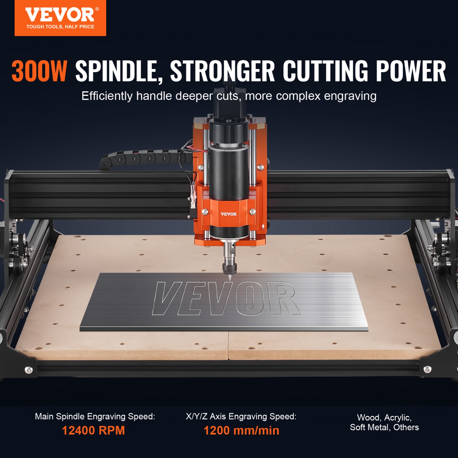 Machine à toupie VEVOR 300&nbsp;W CNC, ensemble de machine à graver en bois à commande GRBL à 3 axes, 15,75 x 15,75 x 2,36&nbsp;po / 400 x 400