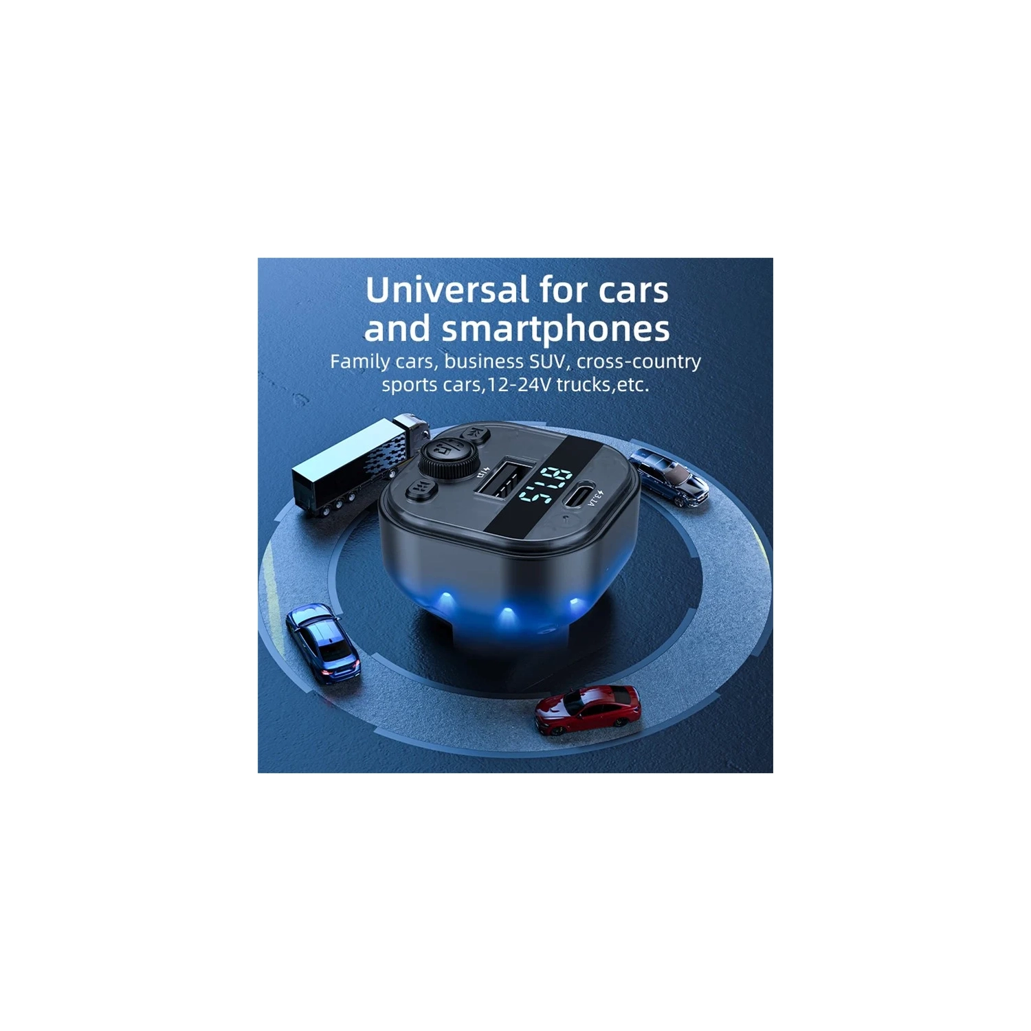 Multi-function Car MP3 Player Charger – Bluetooth 5.3, 15W QC Charging, LED Light, Memory Playback for 12V-24V Vehicles