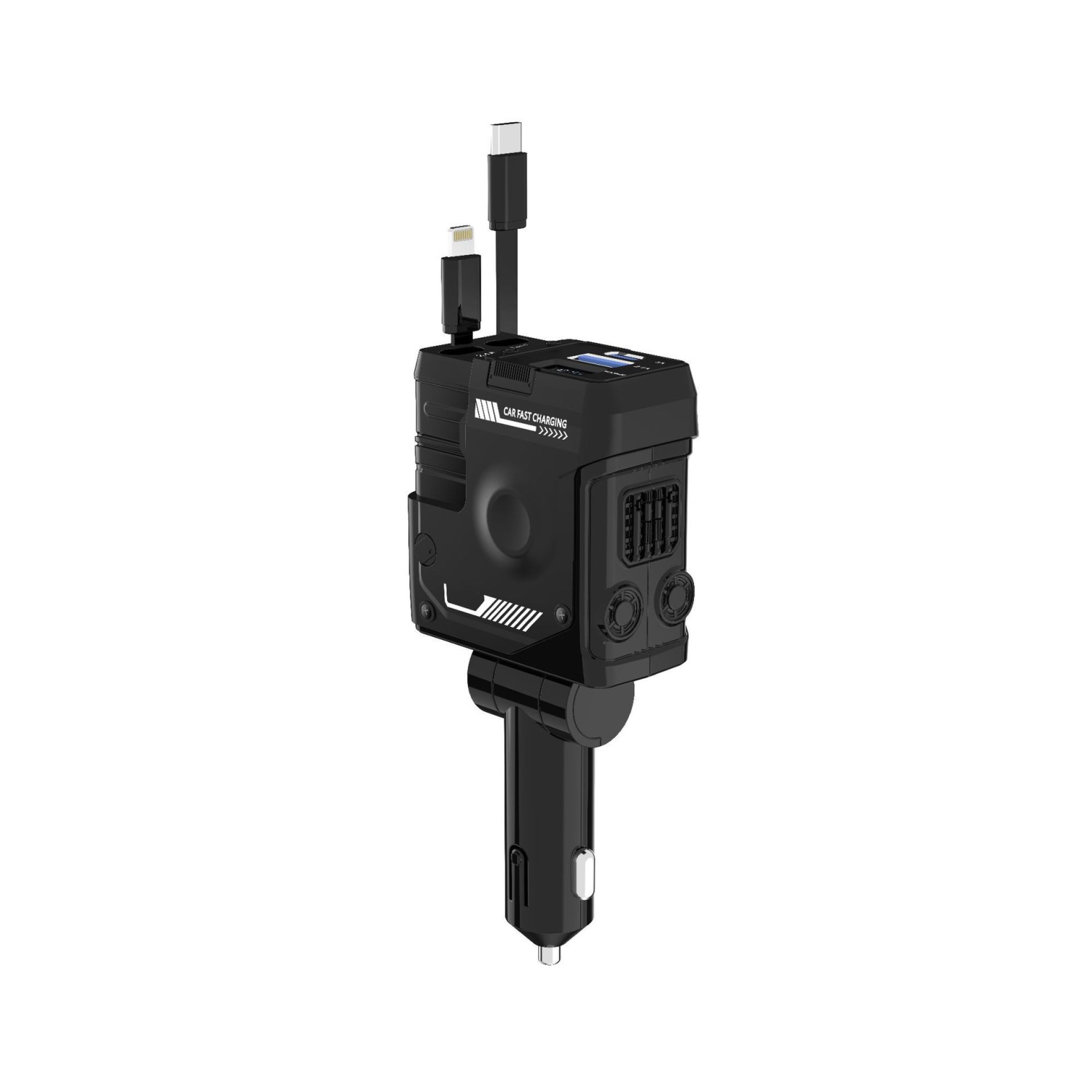 120W Retractable USB Car Phone Charger – 30 Minutes Fast Charging, LED Display, 180° Adjustable