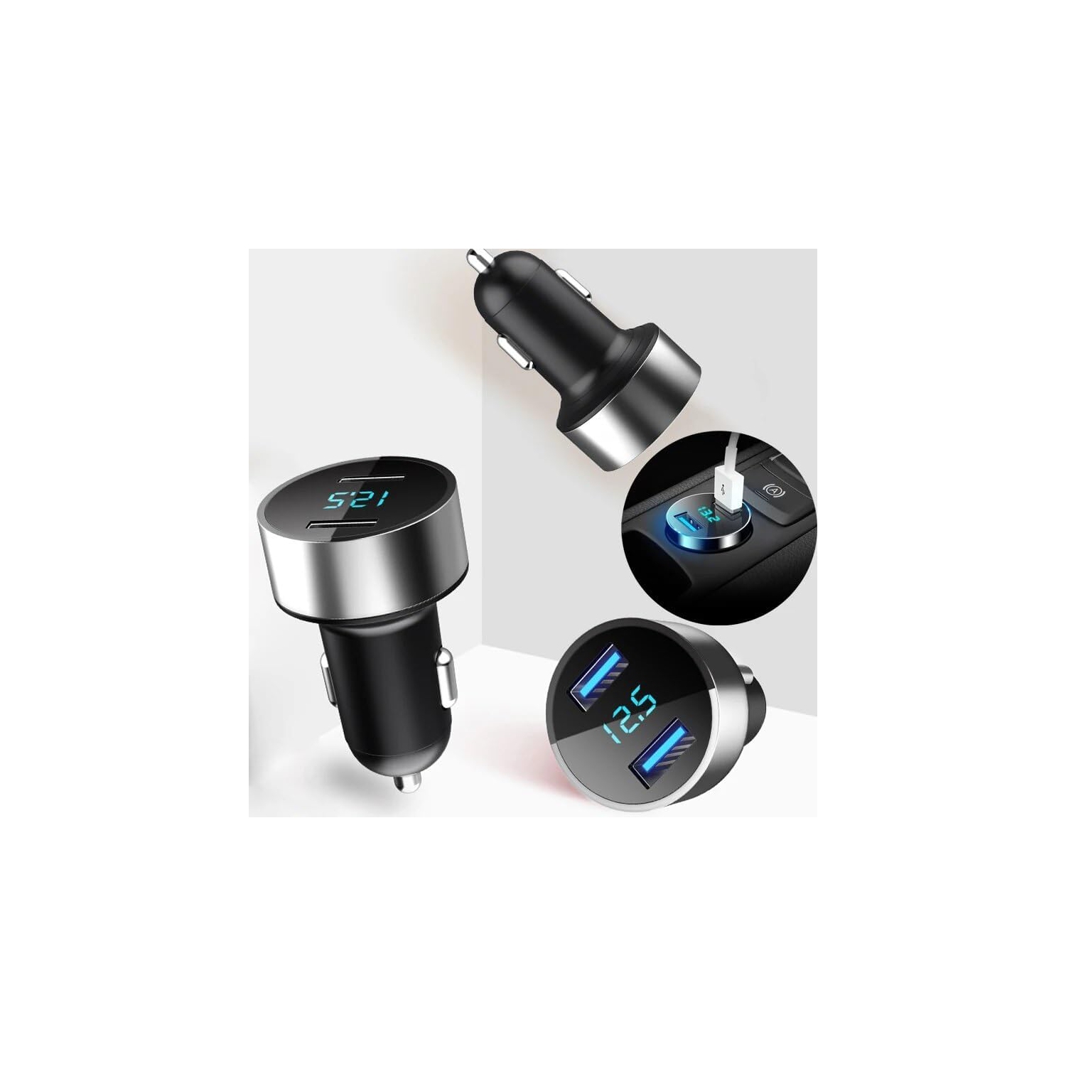 Adaptateur de chargeur pour l'auto – Sortie 5&nbsp;V/3,1&nbsp;A, surveillance numérique de la tension, lampe LED pour la conduite de nuit