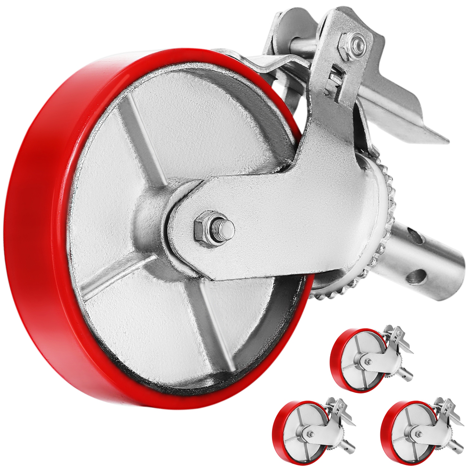 VEVOR Scaffolding Wheels Set, Heavy Duty 4-Pack 8" Scaffolding Casters, with 4400 Lbs Per Set and Locking Stem Casters with Brake, Polyurethane