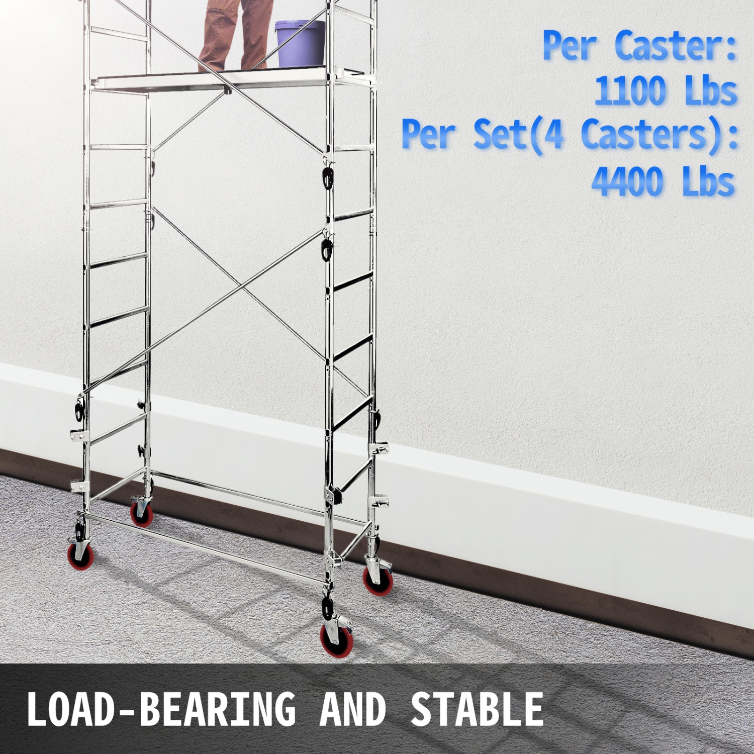 VEVOR Scaffolding Wheels Set, Heavy Duty 4-Pack 8" Scaffolding Casters, with 4400 Lbs Per Set and Locking Stem Casters with Brake, Polyurethane