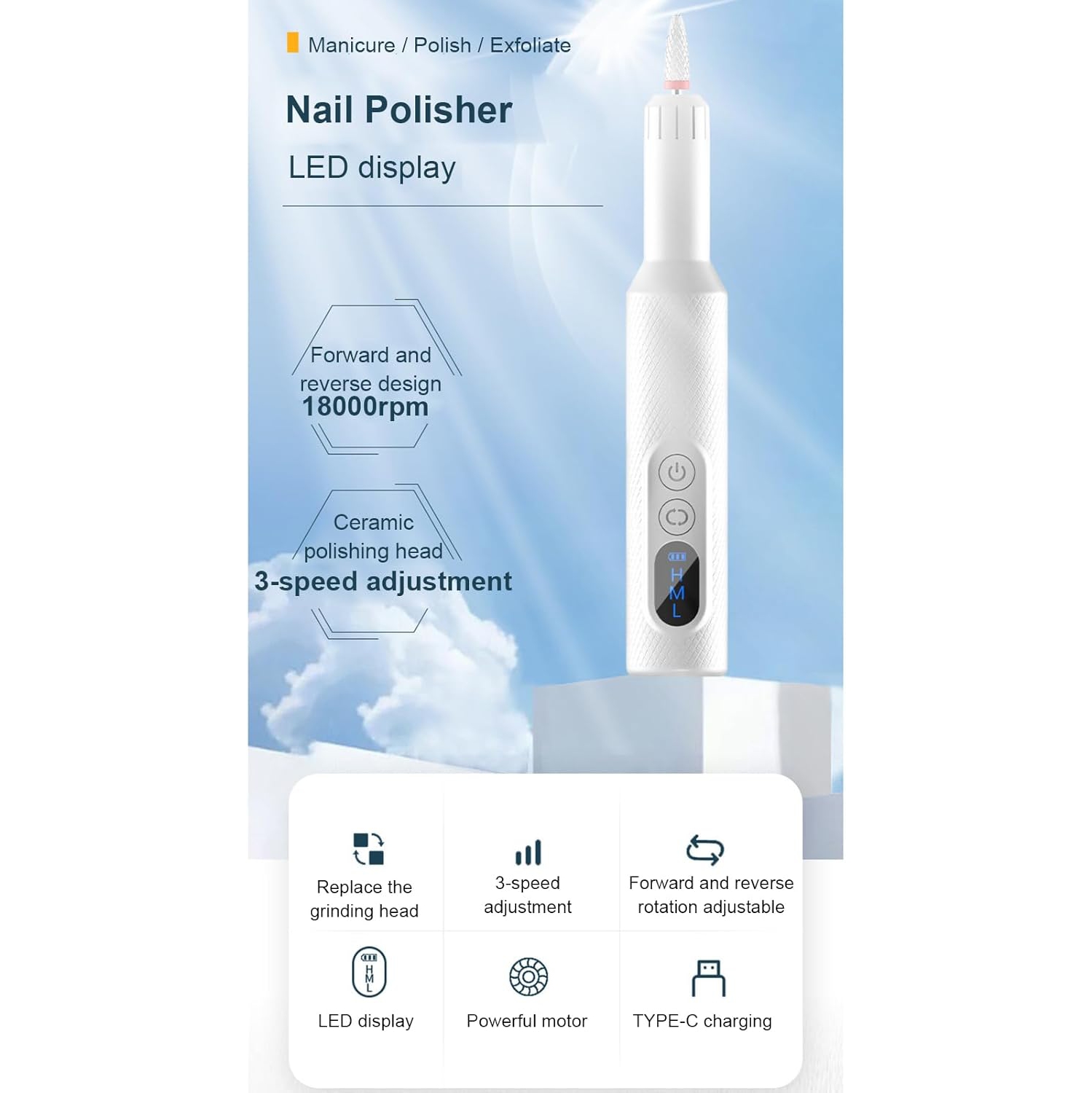 USB Portable Nail Grinder Electric Nail Polisher Electric Manicure Tools