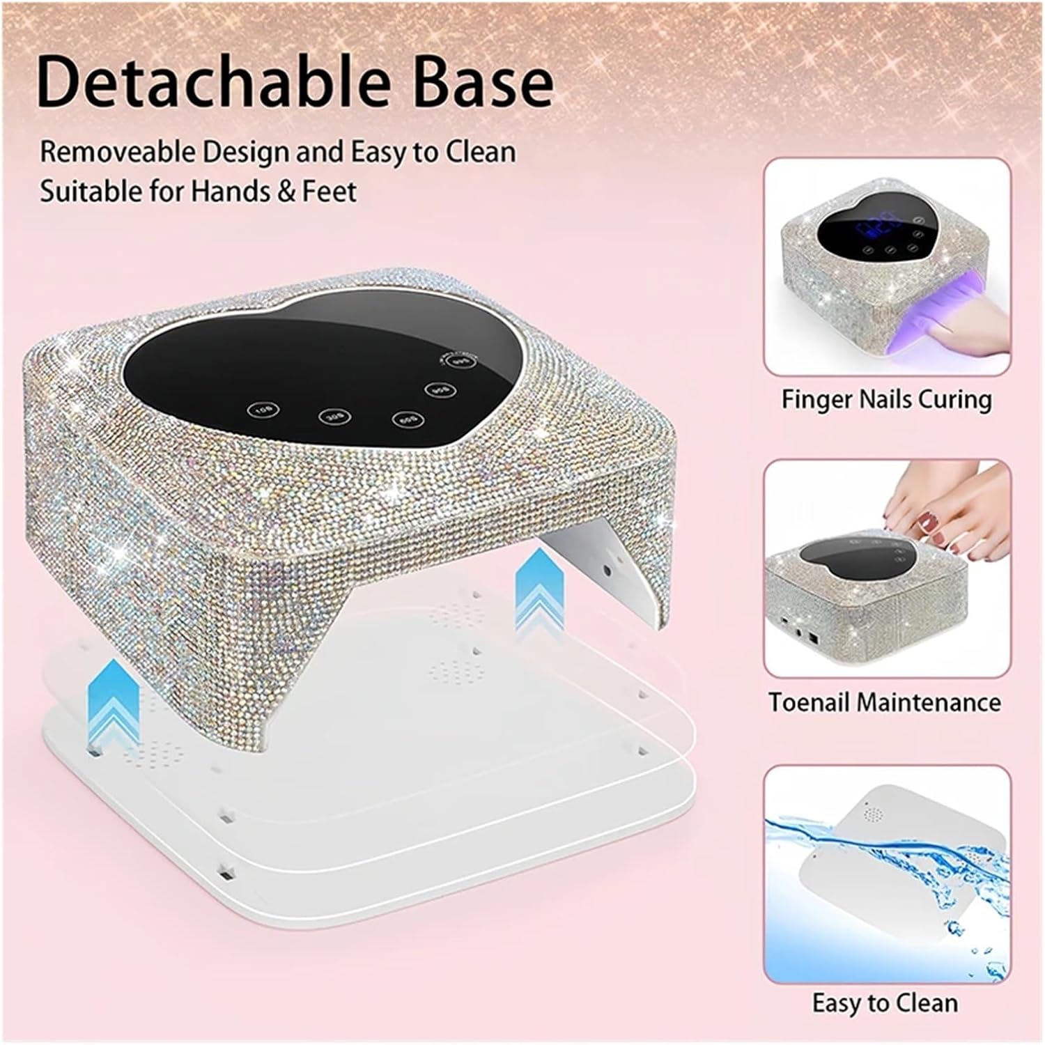 LED Nail Art Lamp 72W Wireless UV Nails with Rhinestone Heart Shape Nail Manicure Polish