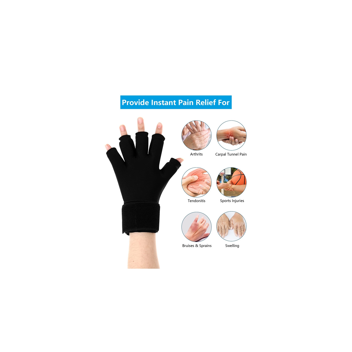 Finger Arthritis Compression Ice Glove,Adjustable Wrist Strap Hand Wrist Ice Pack Hot & Cold Therapy Gel Pack for Pain Relief