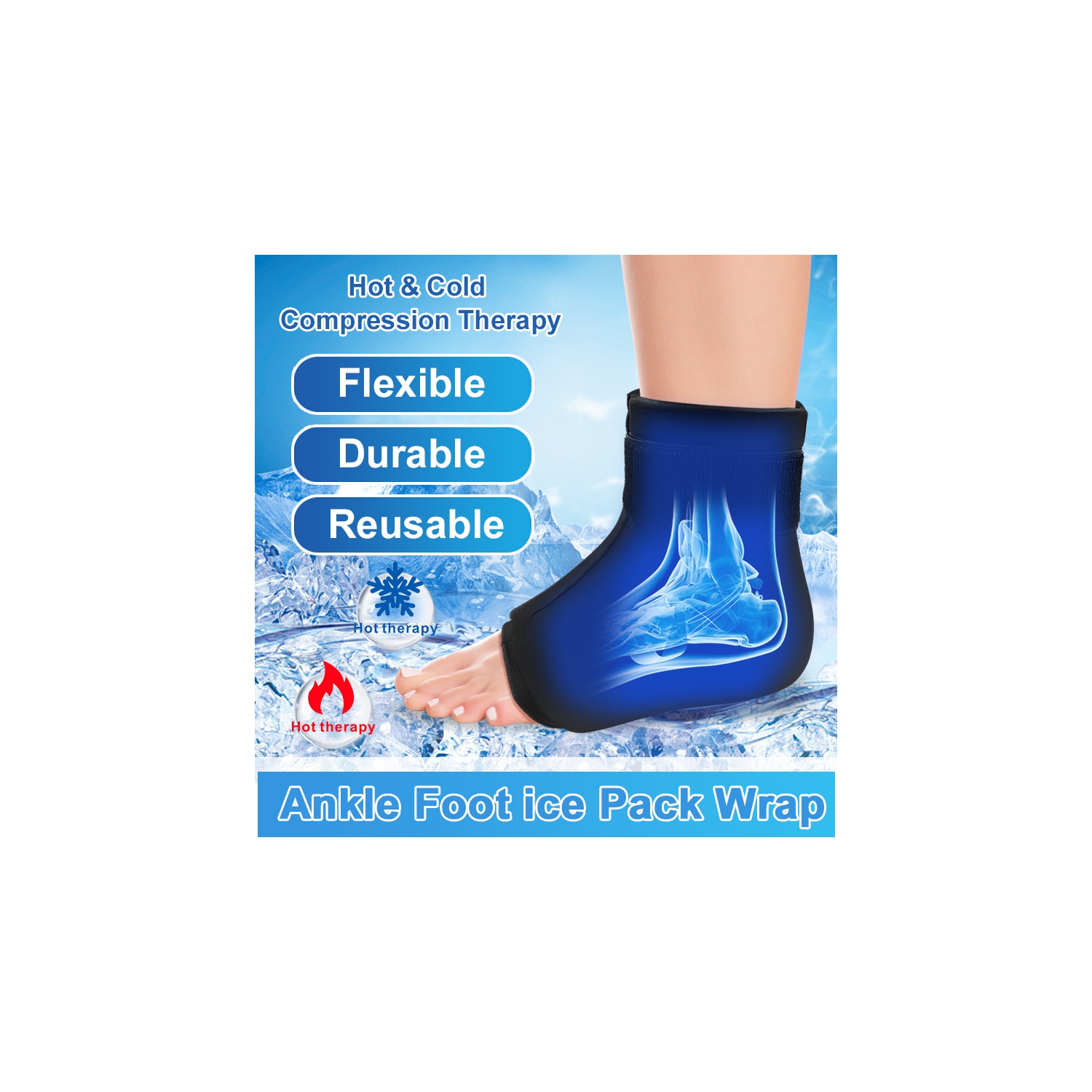 Ankle Ice Pack Wrap Hot & Cold Therapy Sock for Plantar Fasciitis Relief Achilles Tendonitis Reusable Ankle Ice Pack-Size L