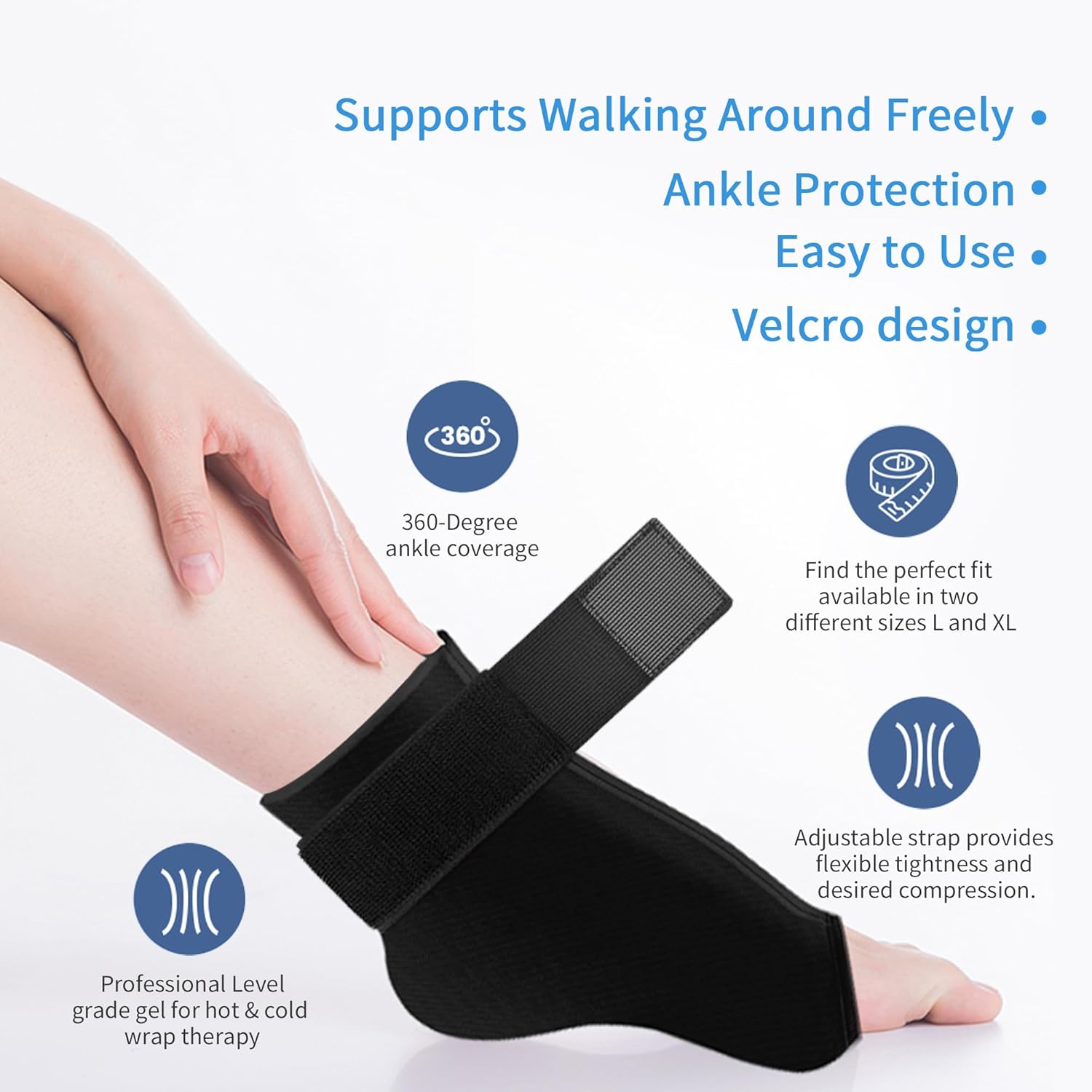 Ankle Ice Pack Wrap Hot & Cold Therapy Sock for Plantar Fasciitis Relief Achilles Tendonitis Reusable Ankle Ice Pack-Size L
