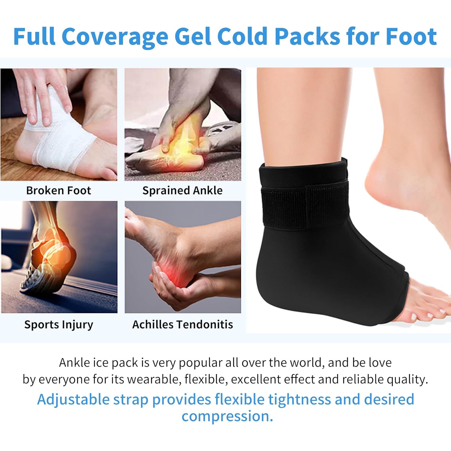 Ankle Ice Pack Wrap Hot & Cold Therapy Sock for Plantar Fasciitis Relief Achilles Tendonitis Reusable Ankle Ice Pack-Size L