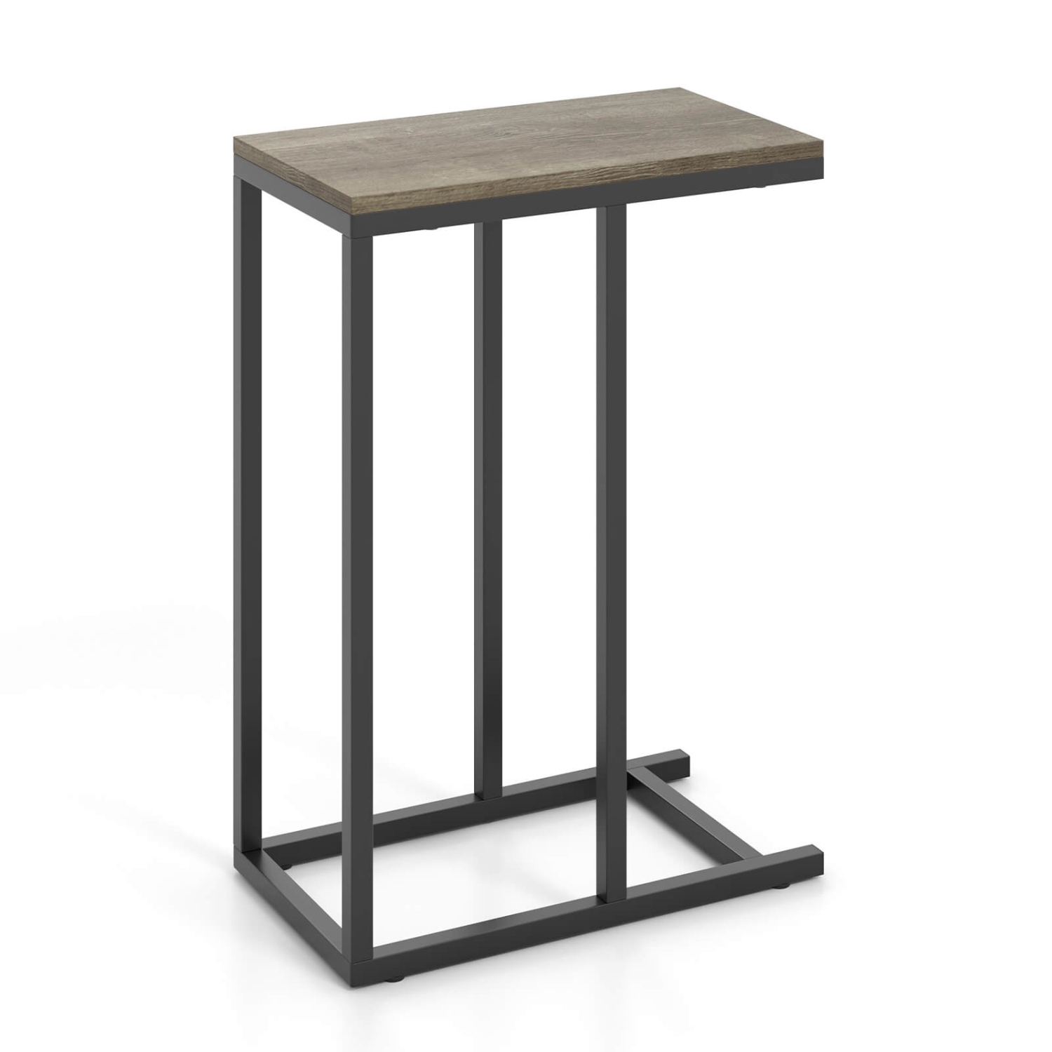 Costway C-shaped Side Table Industrial Sofa Table with Heavy-duty Metal Frame Brown/Gray
