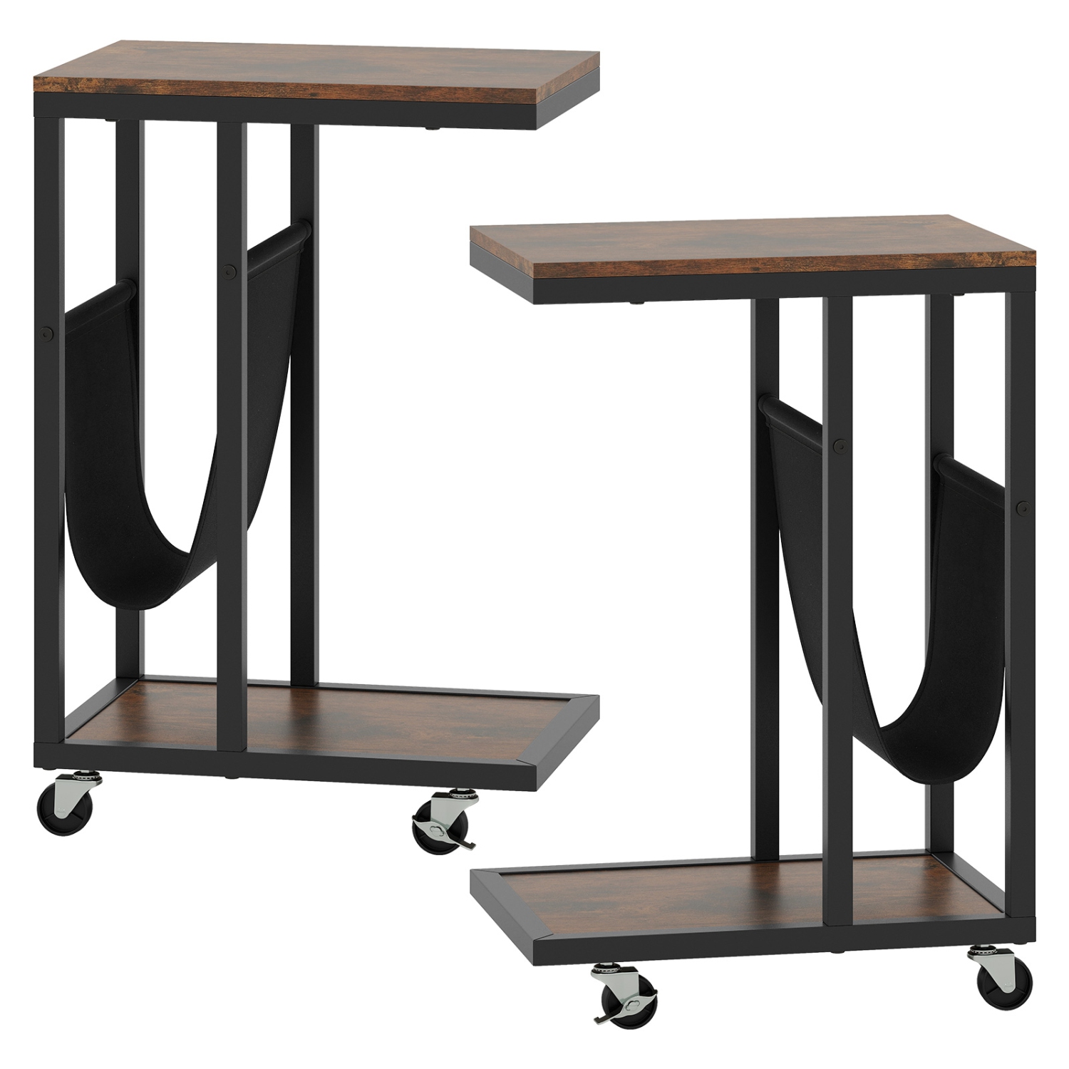 Table d'appoint en C avec canapé à 2 niveaux 1/2 de Costway avec pochette de rangement en toile brune