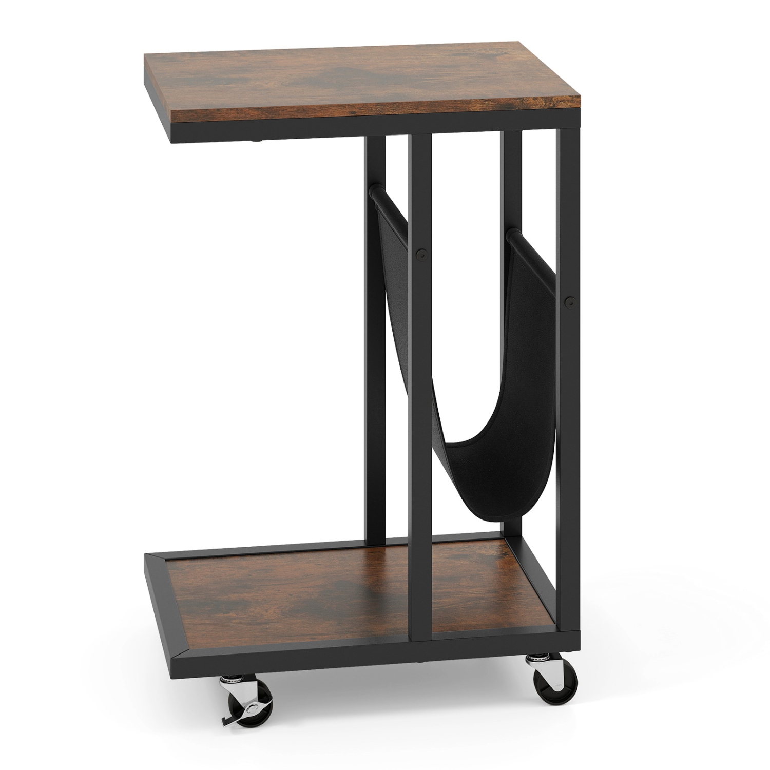 Table d'appoint en C avec canapé à 2 niveaux 1/2 de Costway avec pochette de rangement en toile brune