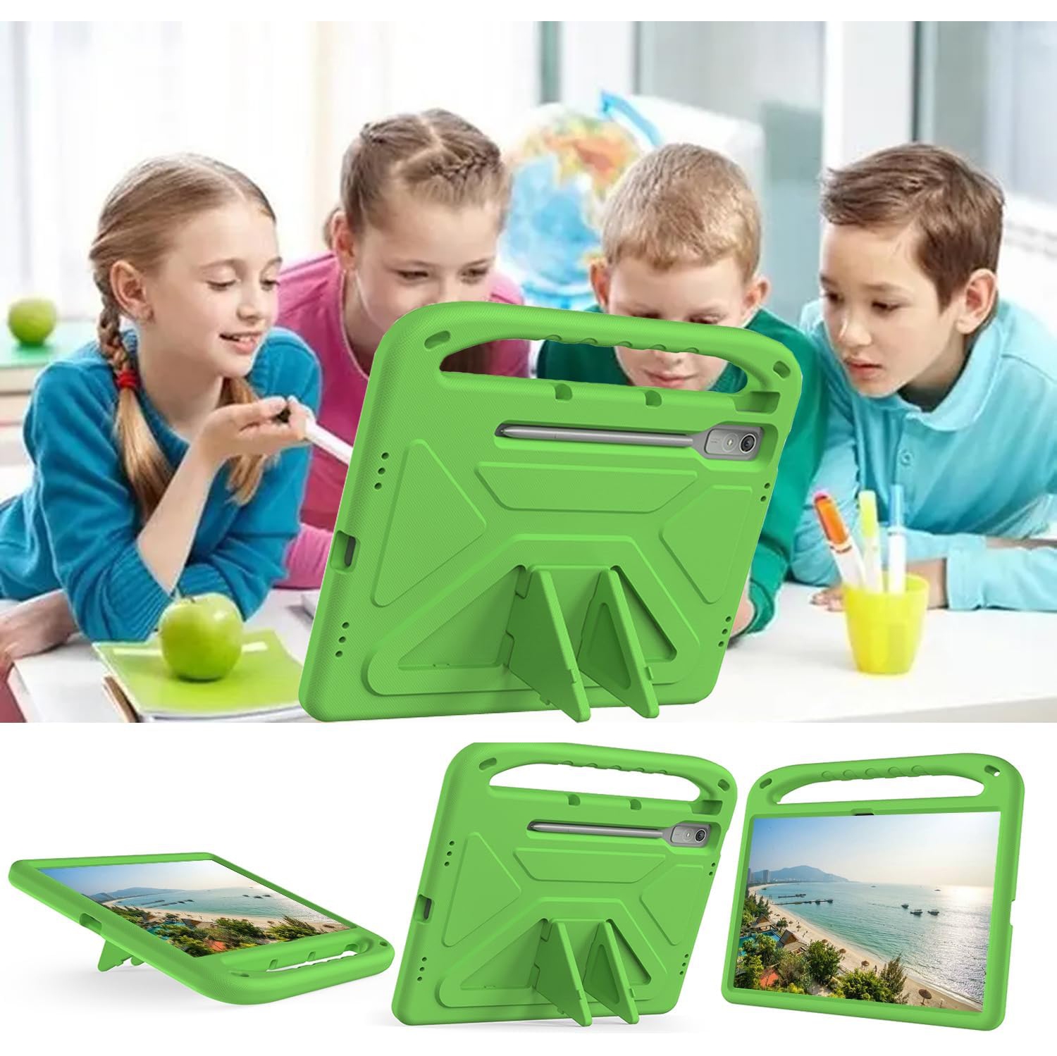 Kids Tablet Case with Built in Handle and Kickstand Pen Holder Lightweight Shockproof Cover Compatible