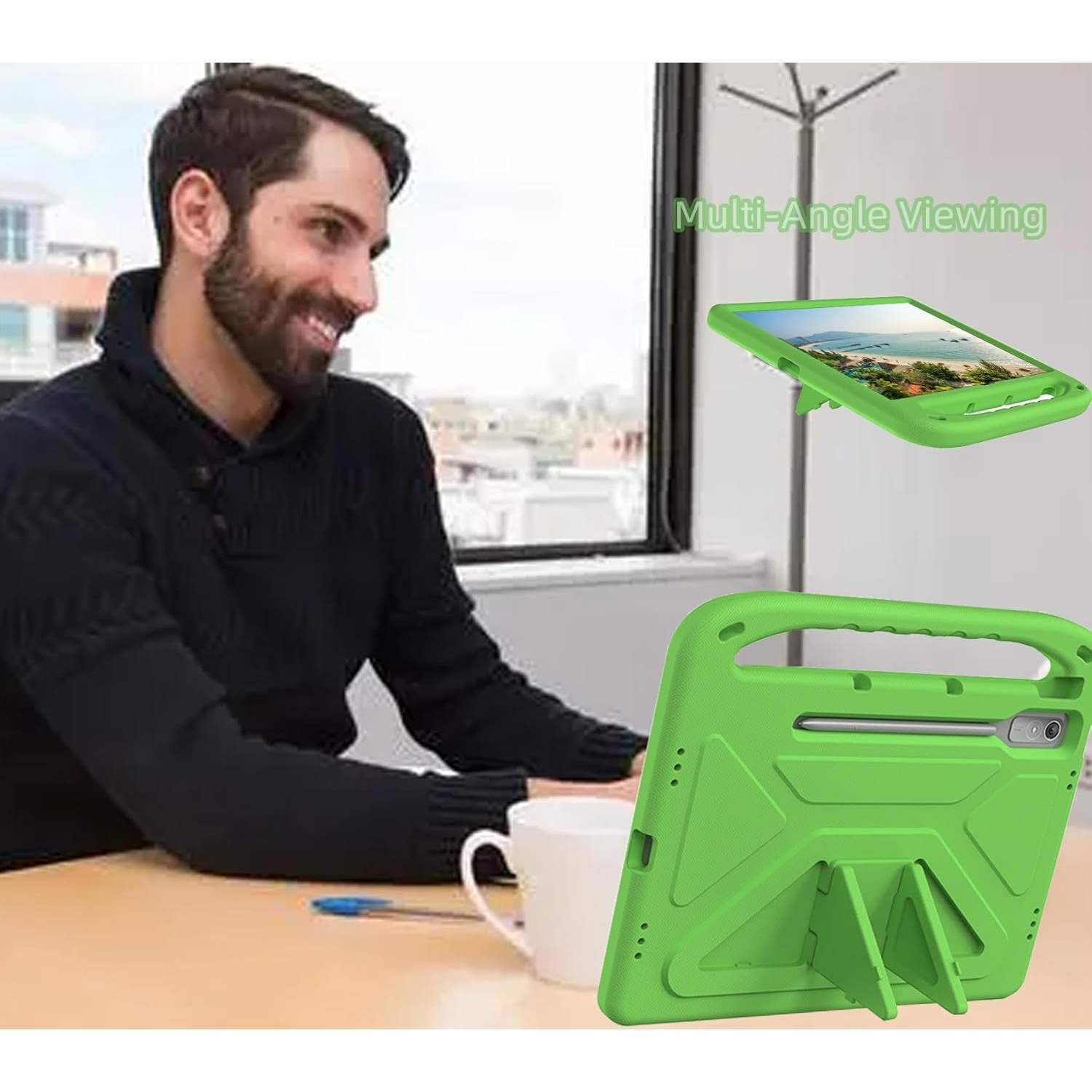 Kids Tablet Case with Built in Handle and Kickstand Pen Holder Lightweight Shockproof Cover Compatible