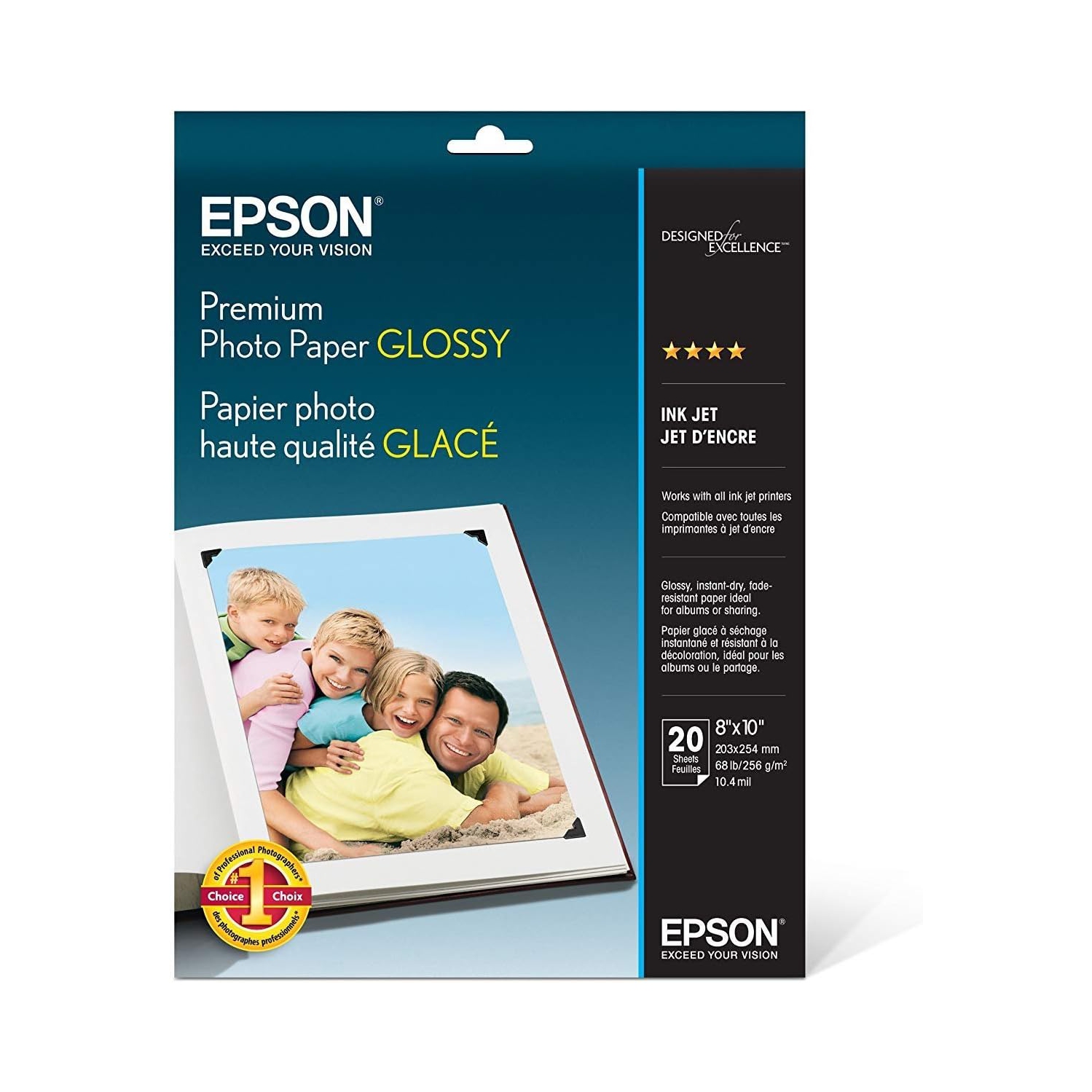 S041465 Premium Photo Paper Glossy, 8"x10", 20 sheets Ink