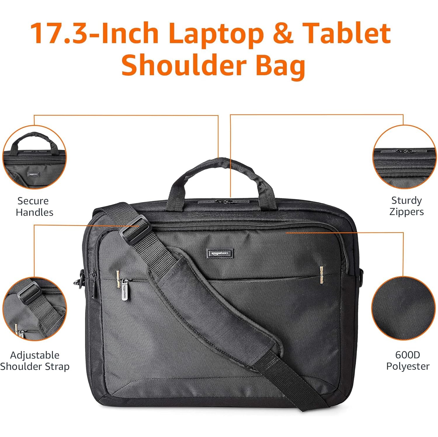Sac S pour portable de 17,3-po, convient aux ordinateurs Dell, HP, ASUS, Lenovo, MacBook Pro et plus encore, noir