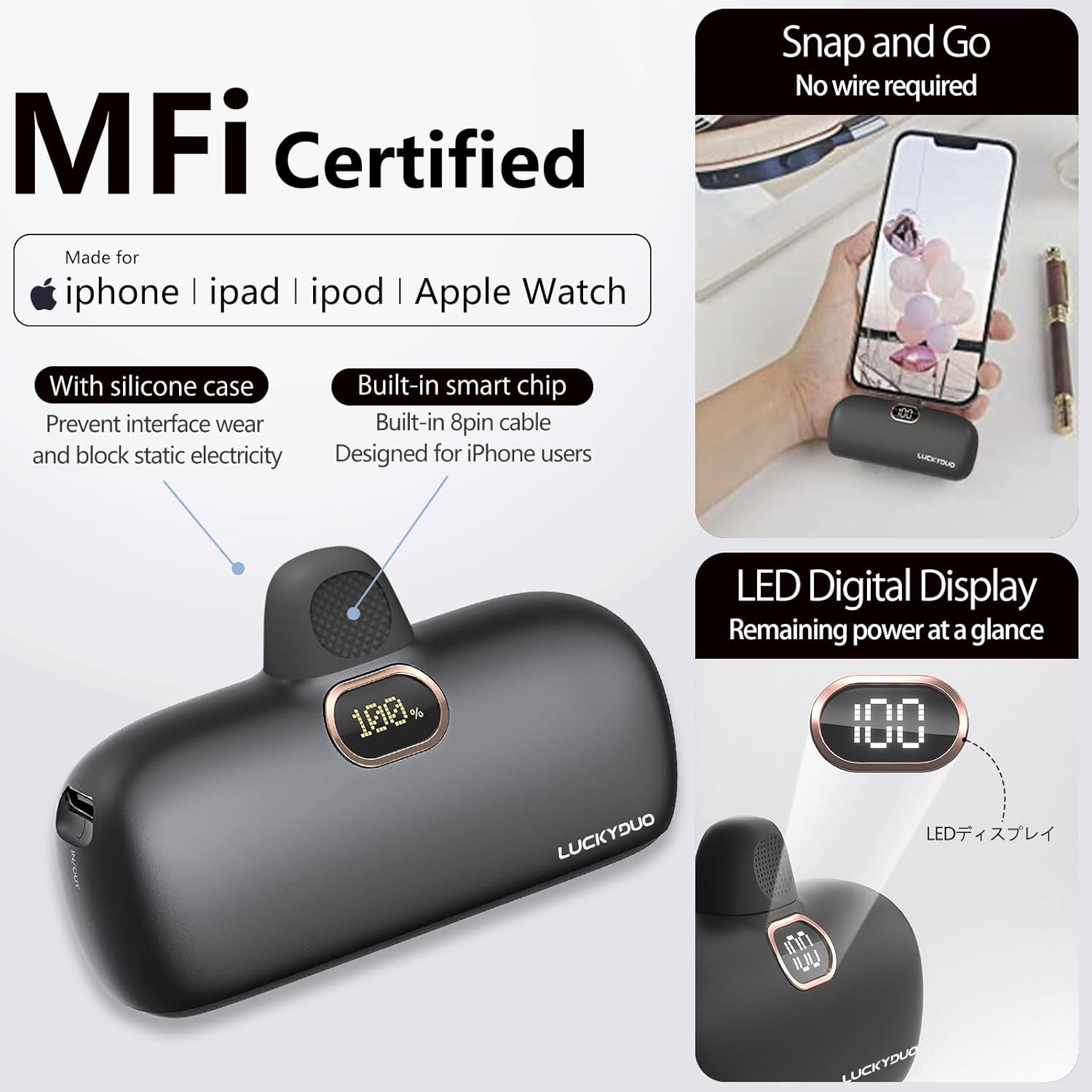 Portable Charger 5000mAh,Mini Power Bank Fast Charging and PD Input Small Compact Battery Pack with LED