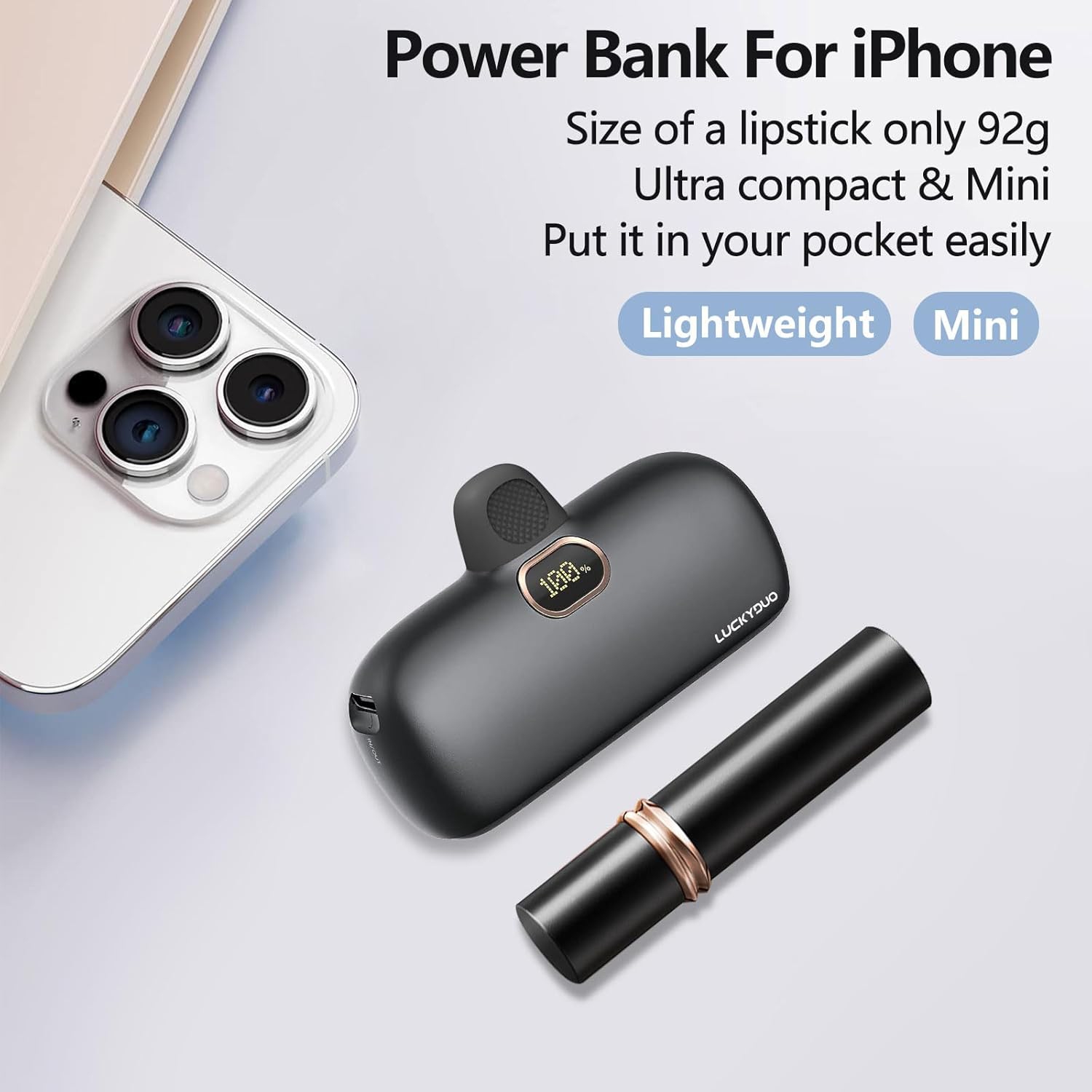 Portable Charger 5000mAh,Mini Power Bank Fast Charging and PD Input Small Compact Battery Pack with LED