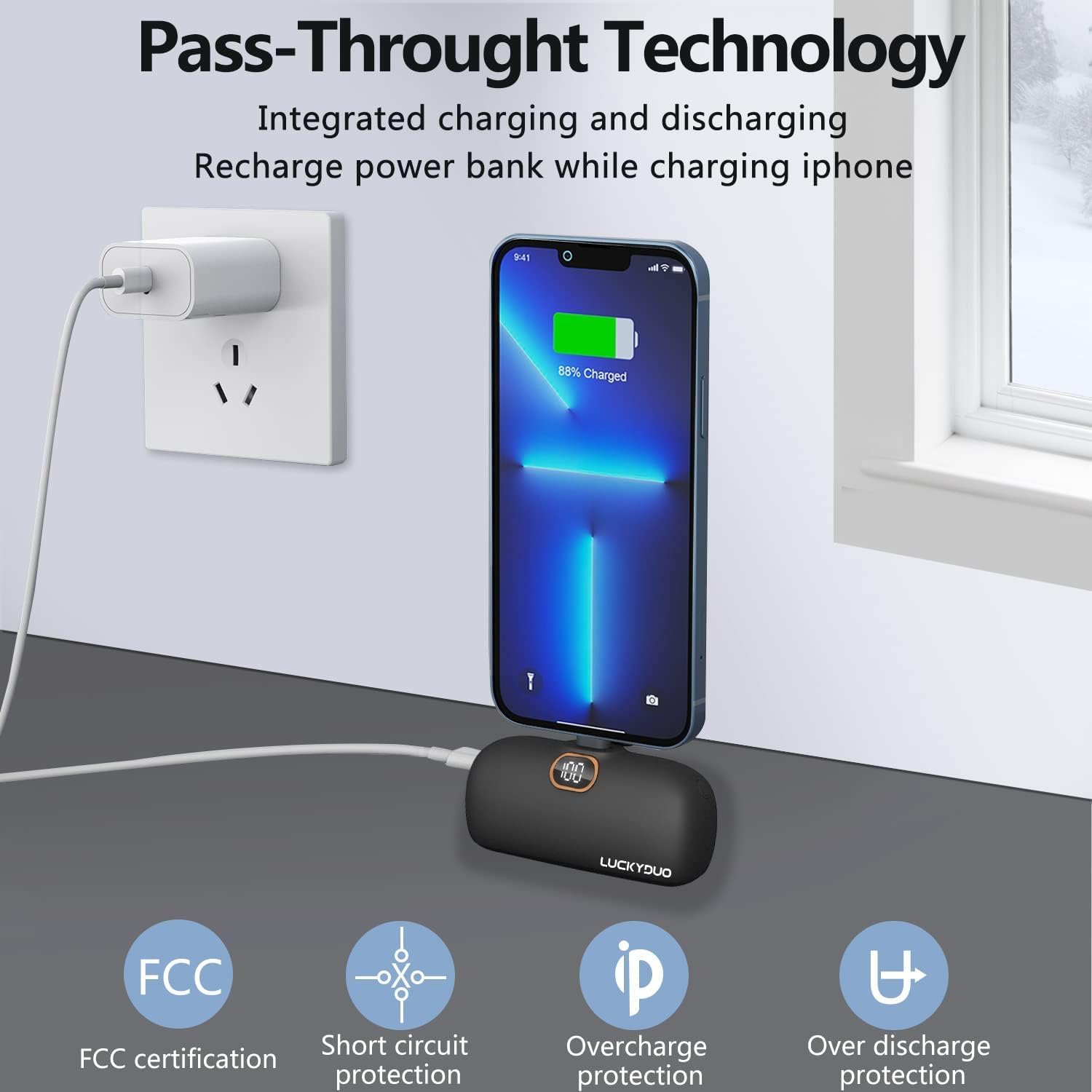 Portable Charger 5000mAh,Mini Power Bank Fast Charging and PD Input Small Compact Battery Pack with LED