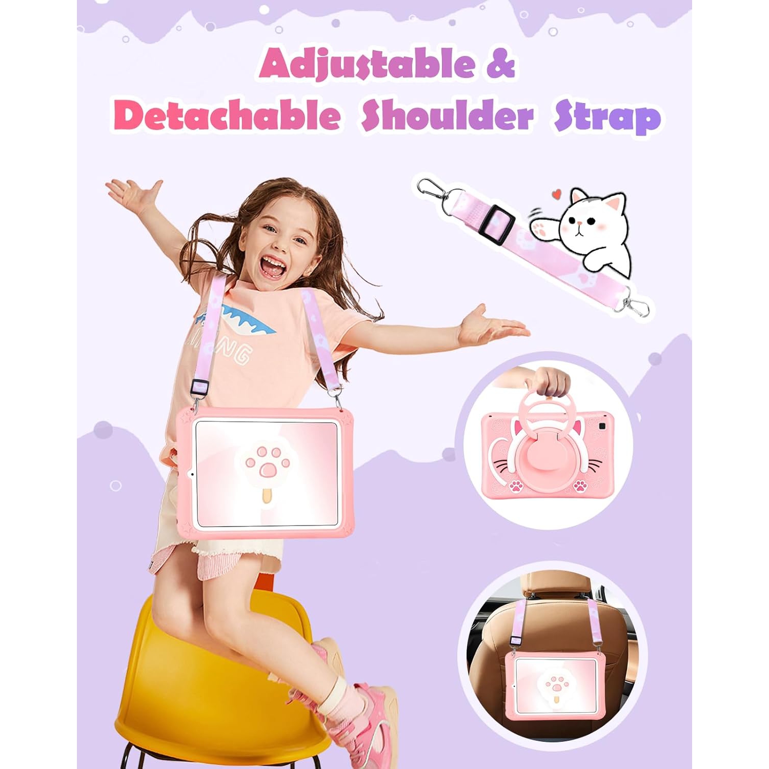 for Samsung Galaxy Tab S6 Lite 10.4” Case Girls Cute Cat Kawaii Cover Girly 3D Cartoon Women Kitten