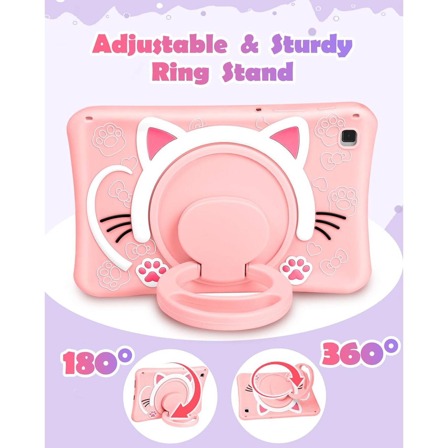 for Samsung Galaxy Tab S6 Lite 10.4” Case Girls Cute Cat Kawaii Cover Girly 3D Cartoon Women Kitten