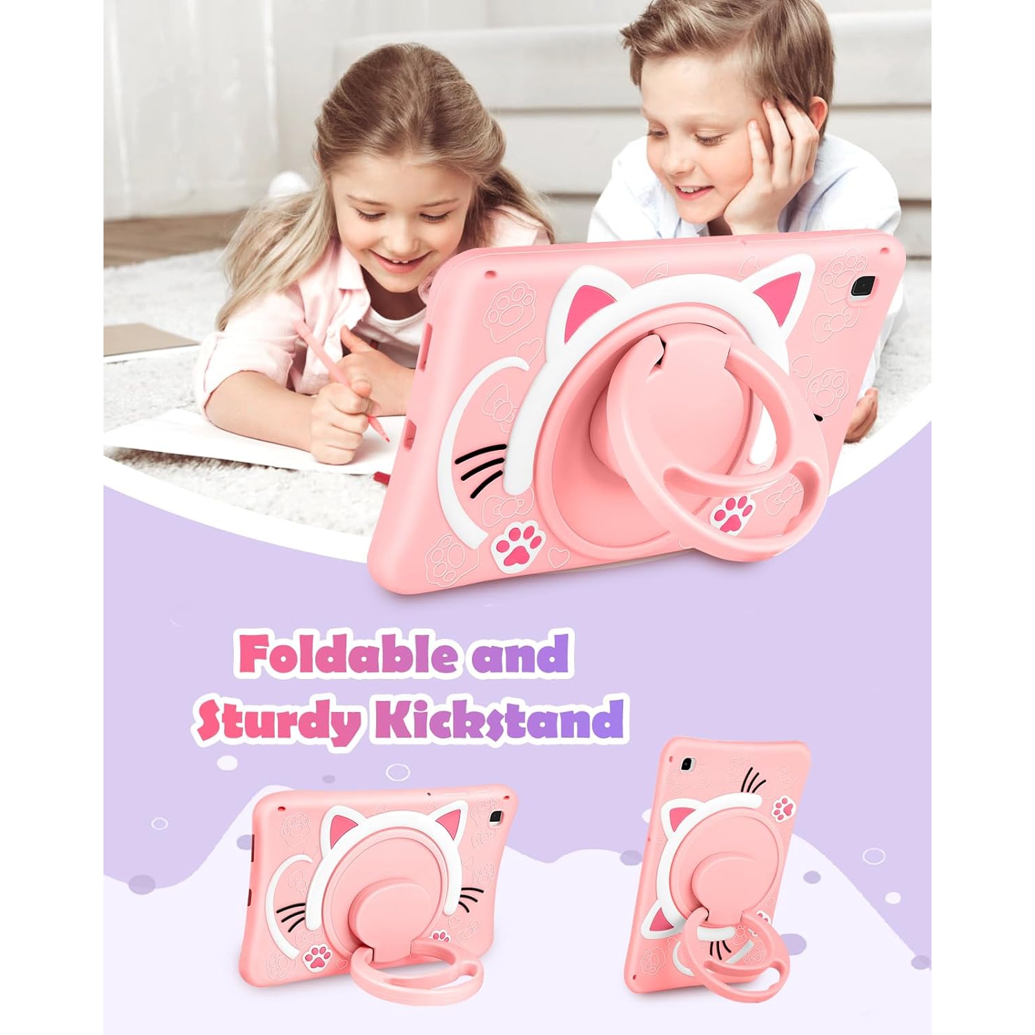 for Samsung Galaxy Tab S6 Lite 10.4” Case Girls Cute Cat Kawaii Cover Girly 3D Cartoon Women Kitten