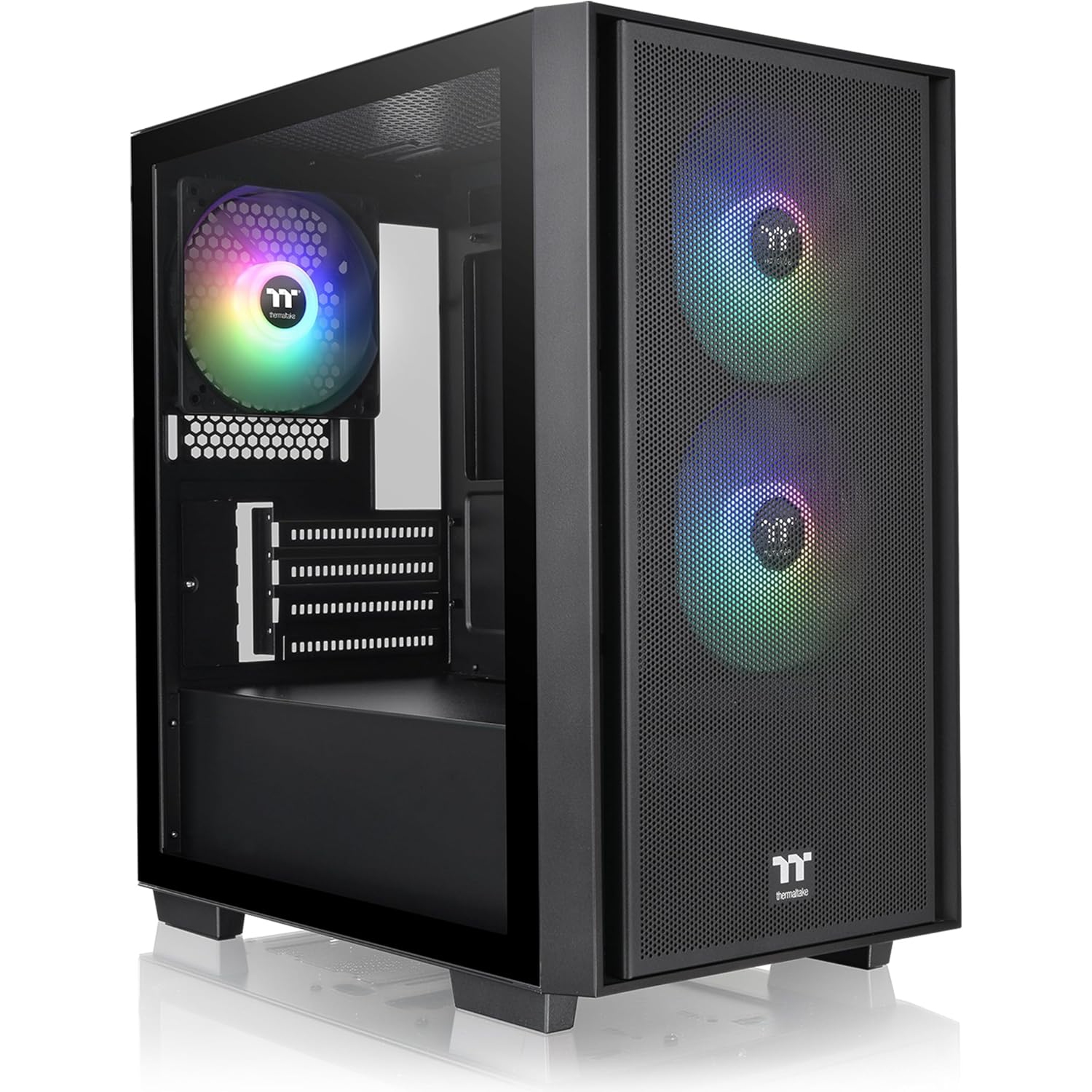 Boîtier d'ordinateur noir Micro ATX Versa H16 TG ARGB de Thermaltake avec panneau en verre trempé, 3 ventilateurs ARGB préinstallés