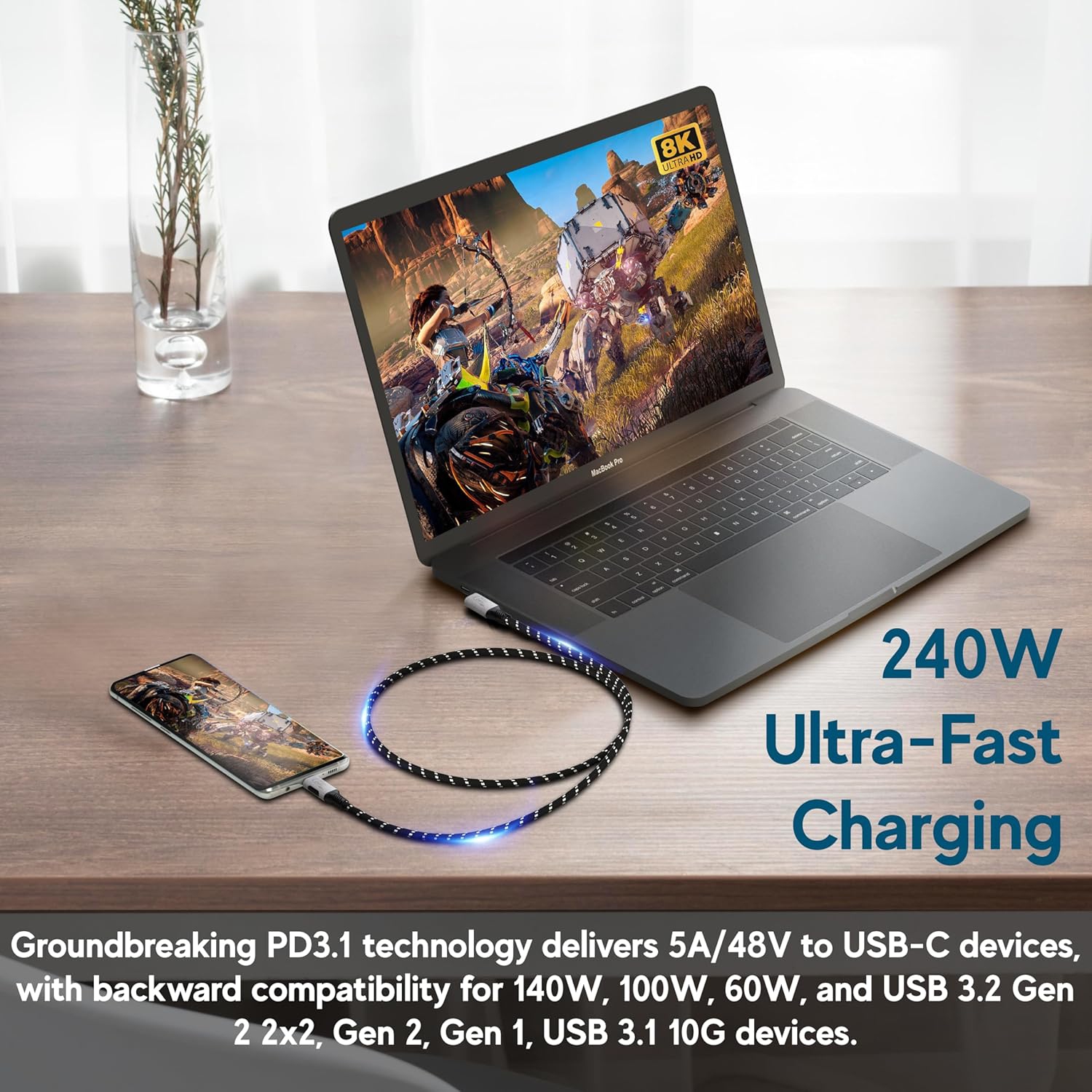 - USB 4,0 240&nbsp;W 40&nbsp;Gb/s type C Thunderbolt 4 Câble [1.2&nbsp;pi angle droit] 8K à 60hz Chargement vidéo ultrarapide des données