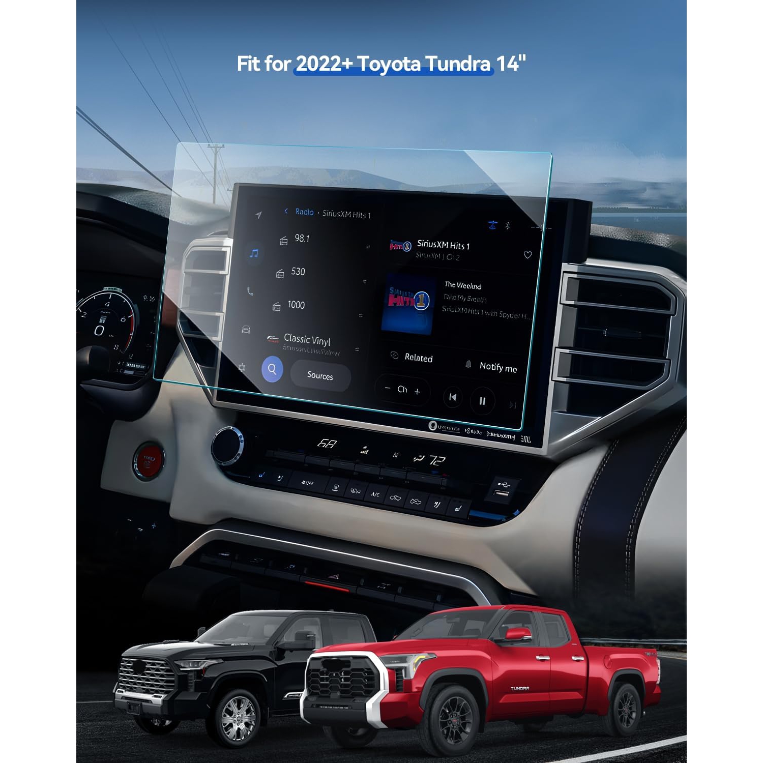 Protecteur d'écran de voiture pour accessoires Toyota Tundra 2022-2024 et navigation GPS en verre trempé Sequoia 14&nbsp;po 2023-2024