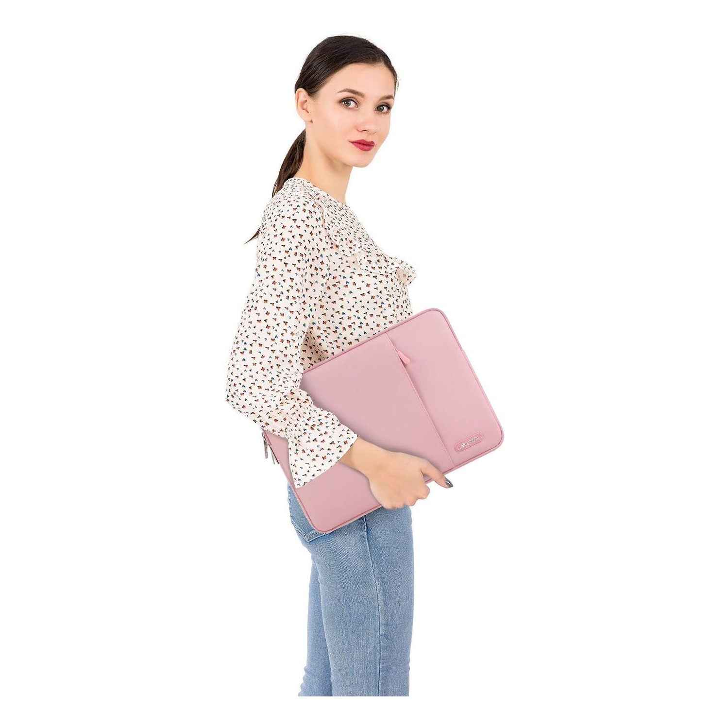 Housse pour ordinateur portatif compatible avec 13 po pour ordinateur portatif, étui vertical en polyester avec pochette, rose