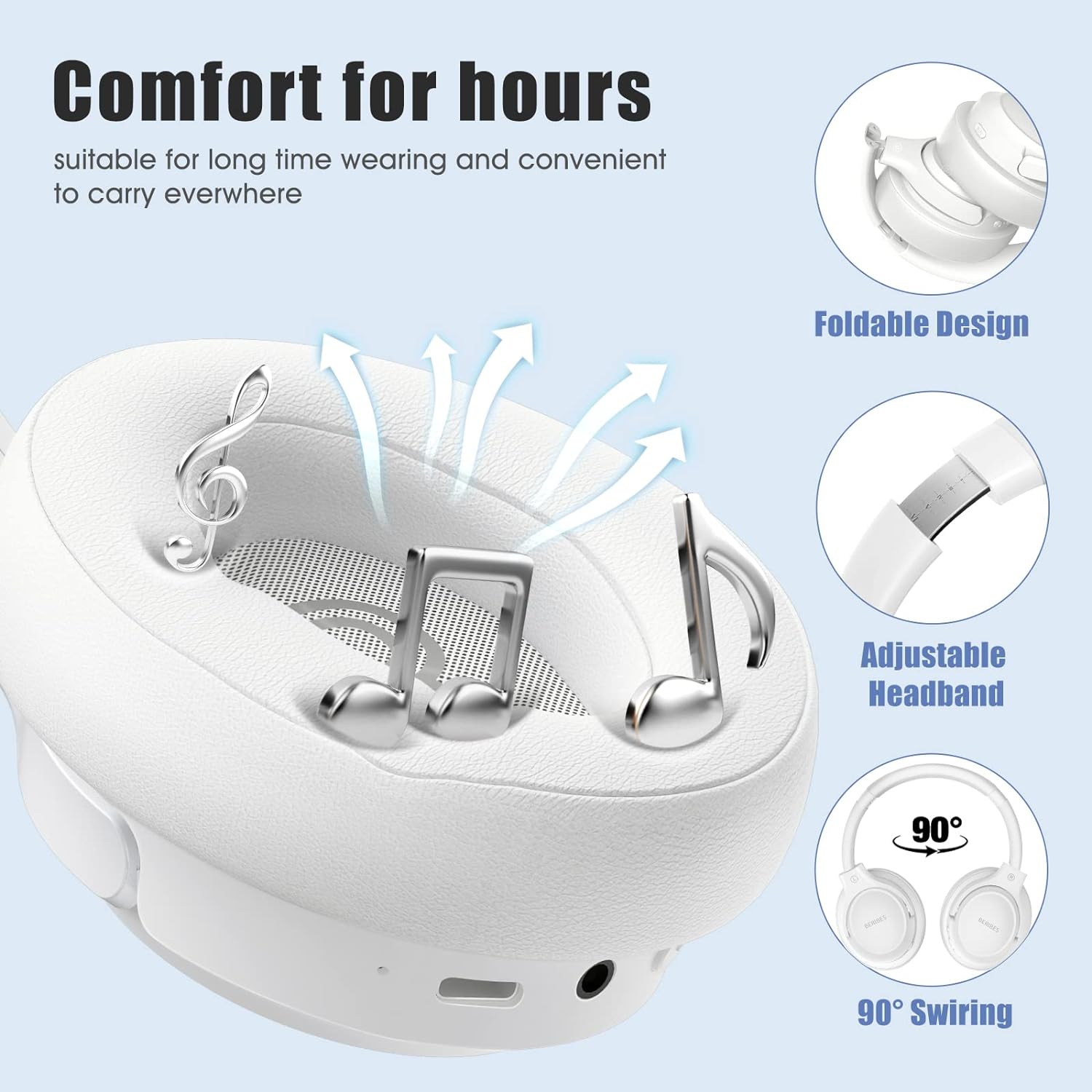 Bluetooth Headphones Over Ear, 65H Playtime and 6 EQ Music Modes Wireless Headphones with Microphone,HiFi Stereo