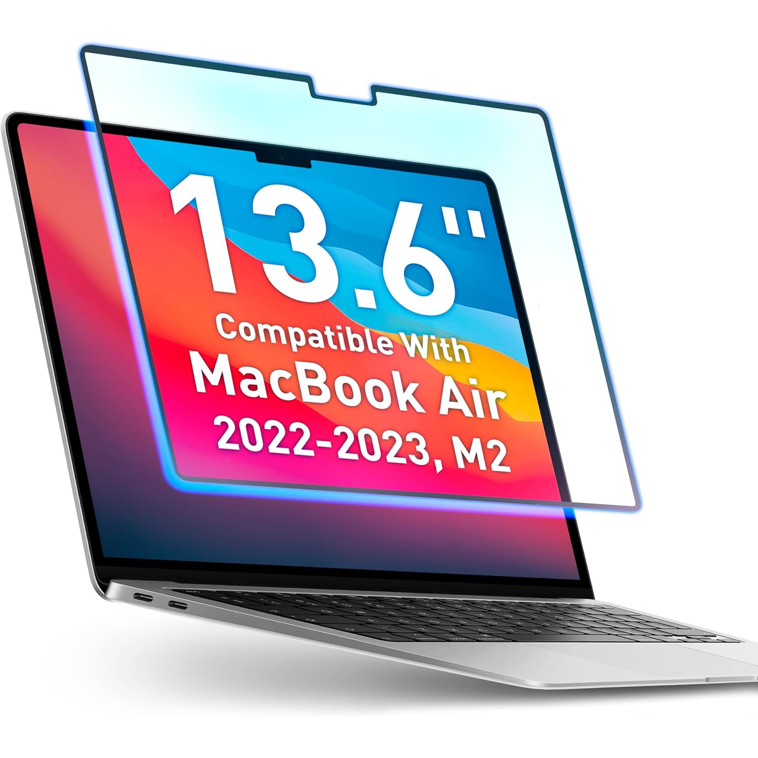 Protecteur d'écran anti-lumière bleue amovible Compatible avec MacBook Air 13,6" 2022, 2023, 2024, M2, M3 | Portable facile à mettre/hors tension