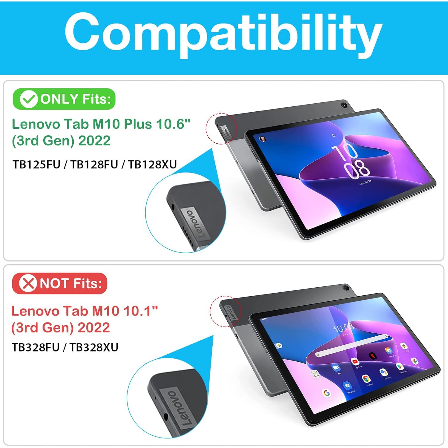 Compatible avec le boîtier robuste antichoc et robuste pour Tab M10 Plus de 10,6&nbsp;po de Lenovo sorti avec 3ᵉ gén 2022 360
