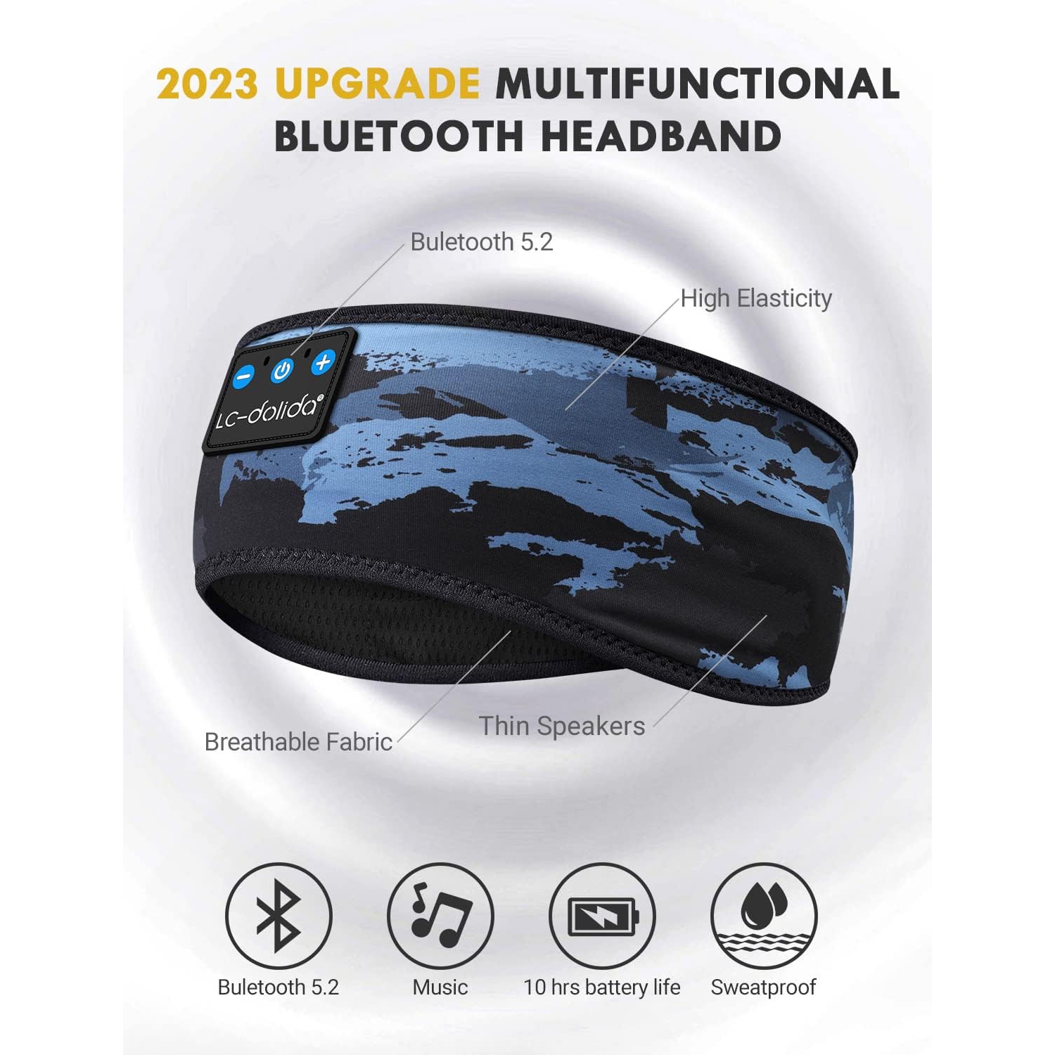 Sleep Headphones Bluetooth V5.2 Sports Headband with Microphone Sleeping Headphone Wireless with HD Stereo Speakers,