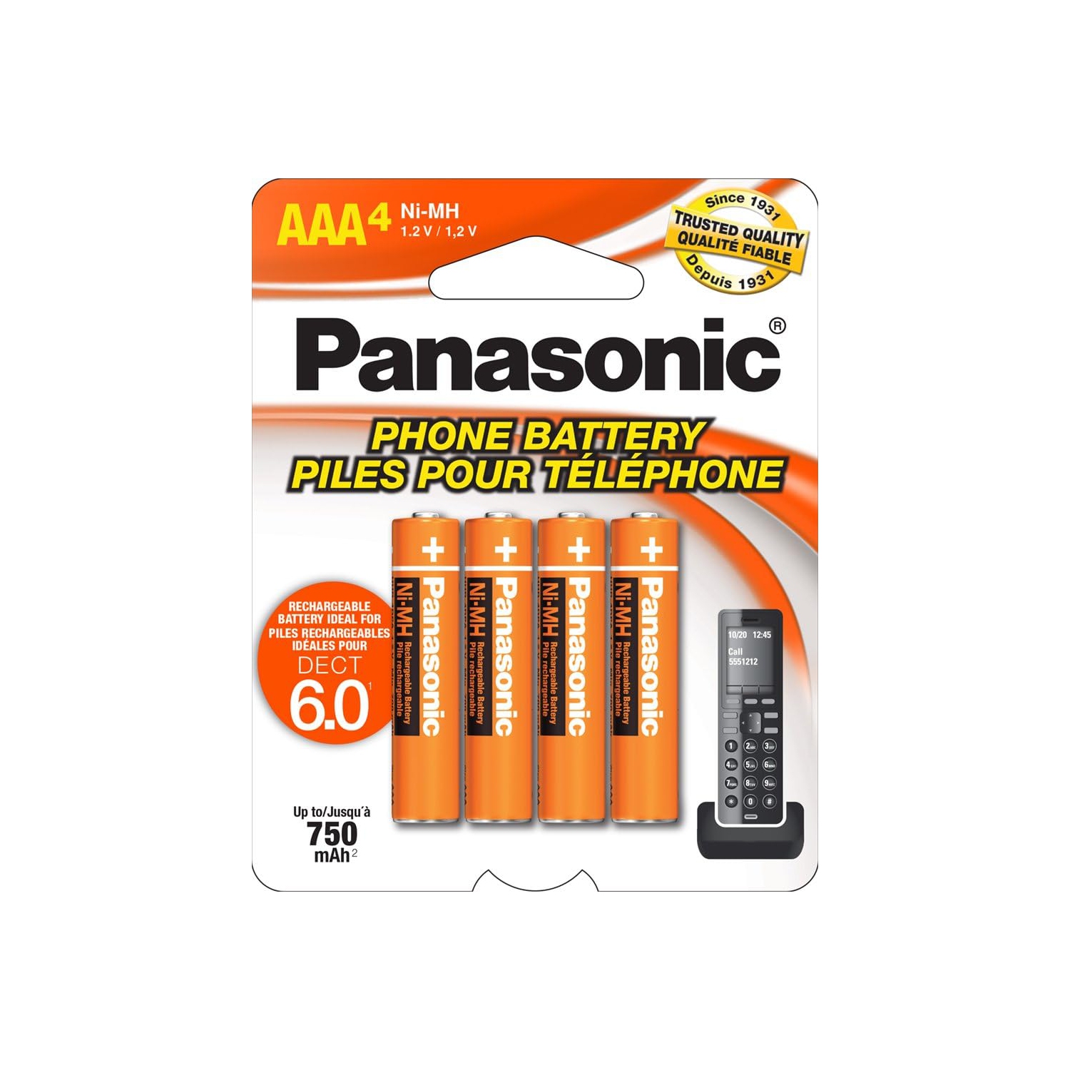 Piles NiMH rechargeables HHR-4DPA/4&nbsp;B pour téléphones sans fil DECT, paq. 4