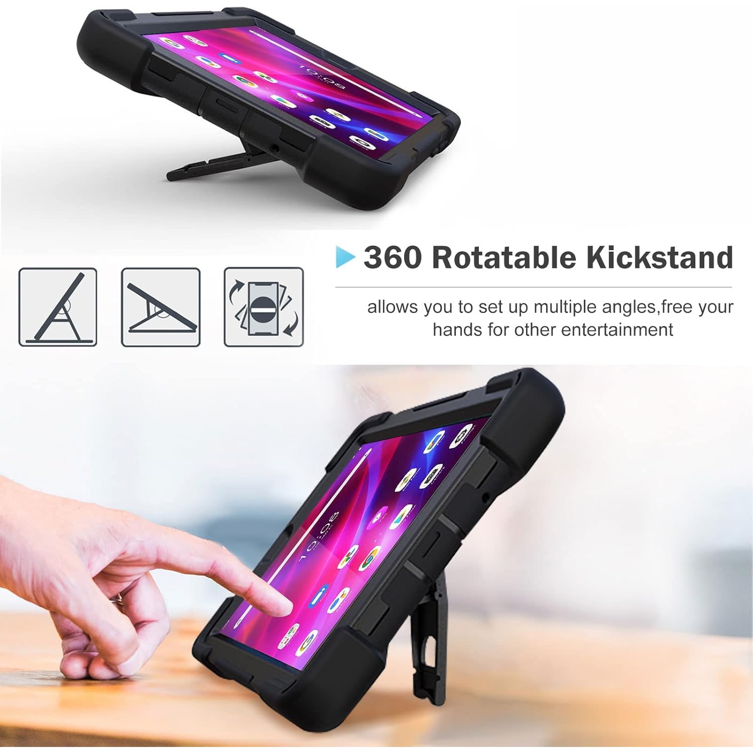 Pour Tab M8 de 3 2022e génération/M8 HD LTE/M8 HD 2ᵉ gén de Lenovo, béquille rotative robuste et antichoc