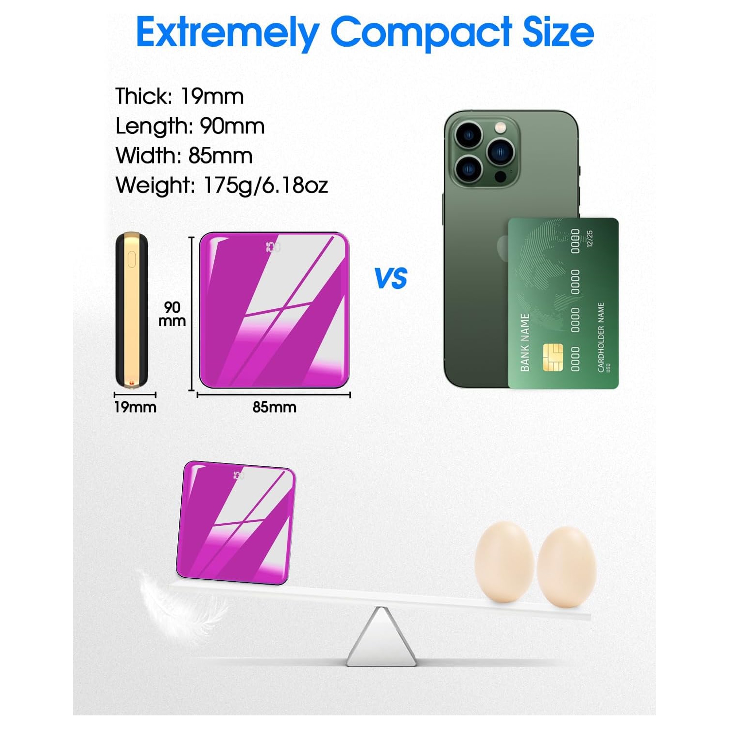 Portable Charger with Built in Cables, 10000mAh Slim Power Bank LED Display, Small External Battery Pack with 4 Inputs